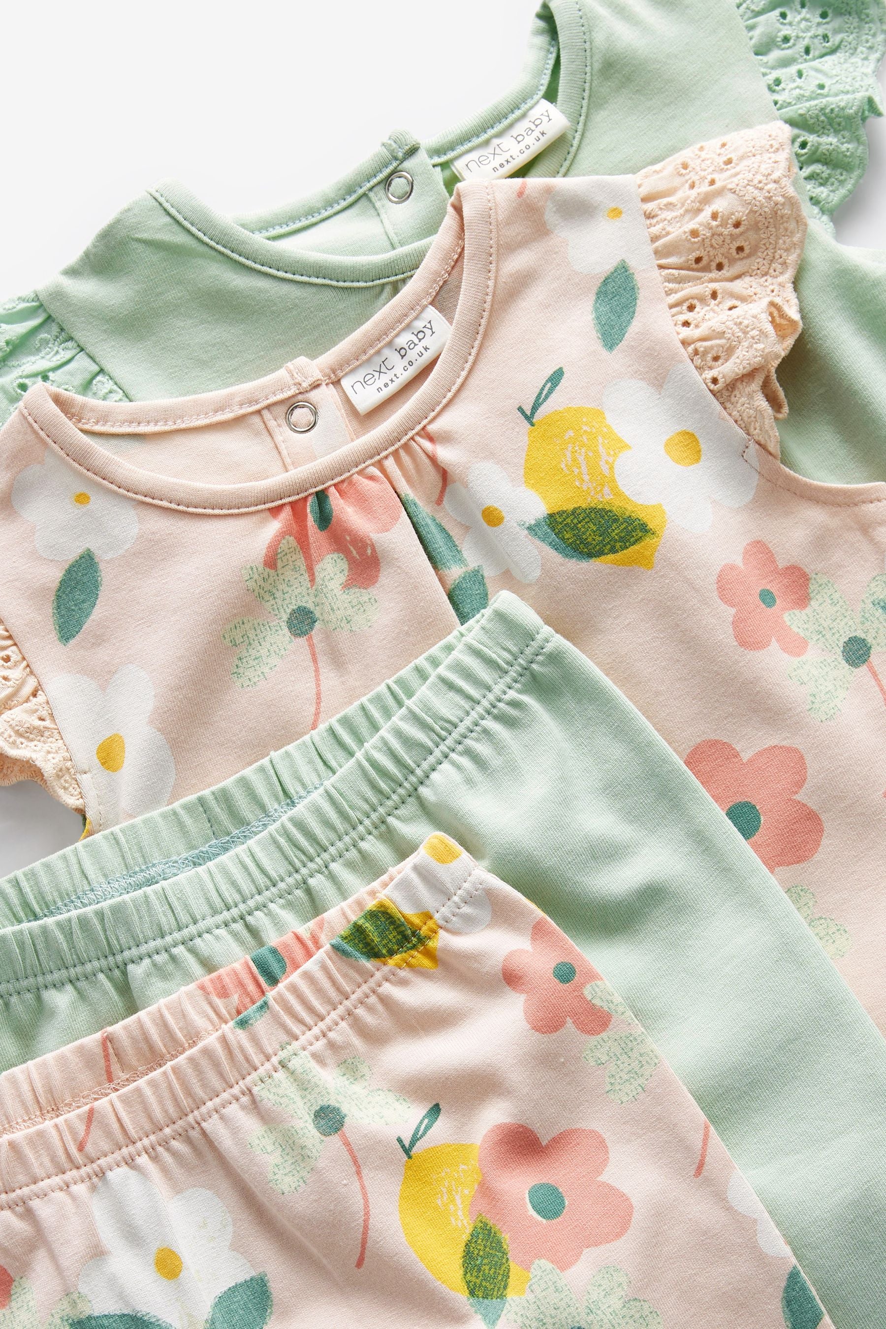 Sage Green Floral Short Sleeved Baby 4 Piece Tops and Leggings Set