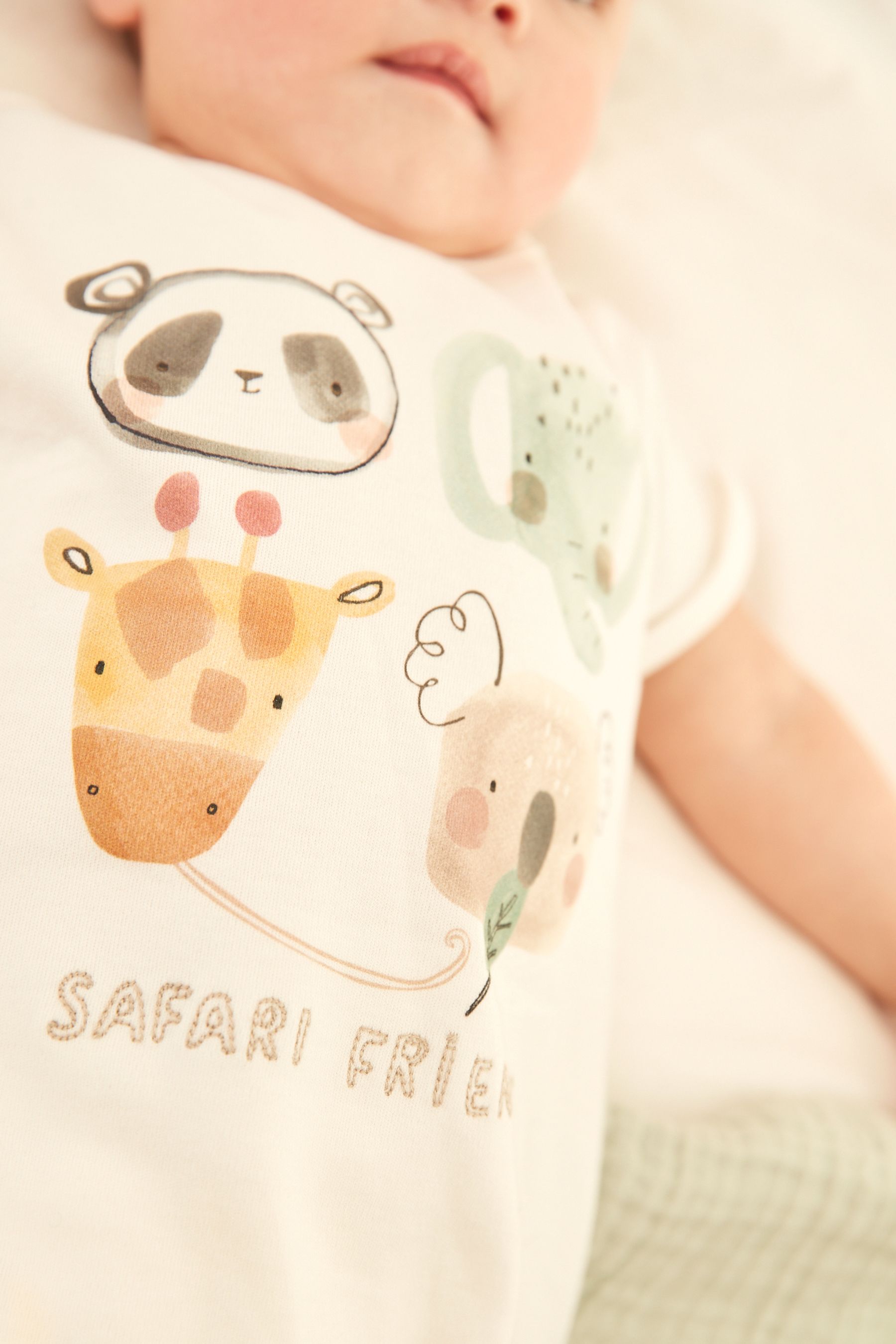 White Safari Friends 2 Pack Baby Rompers (0mths-3yrs)