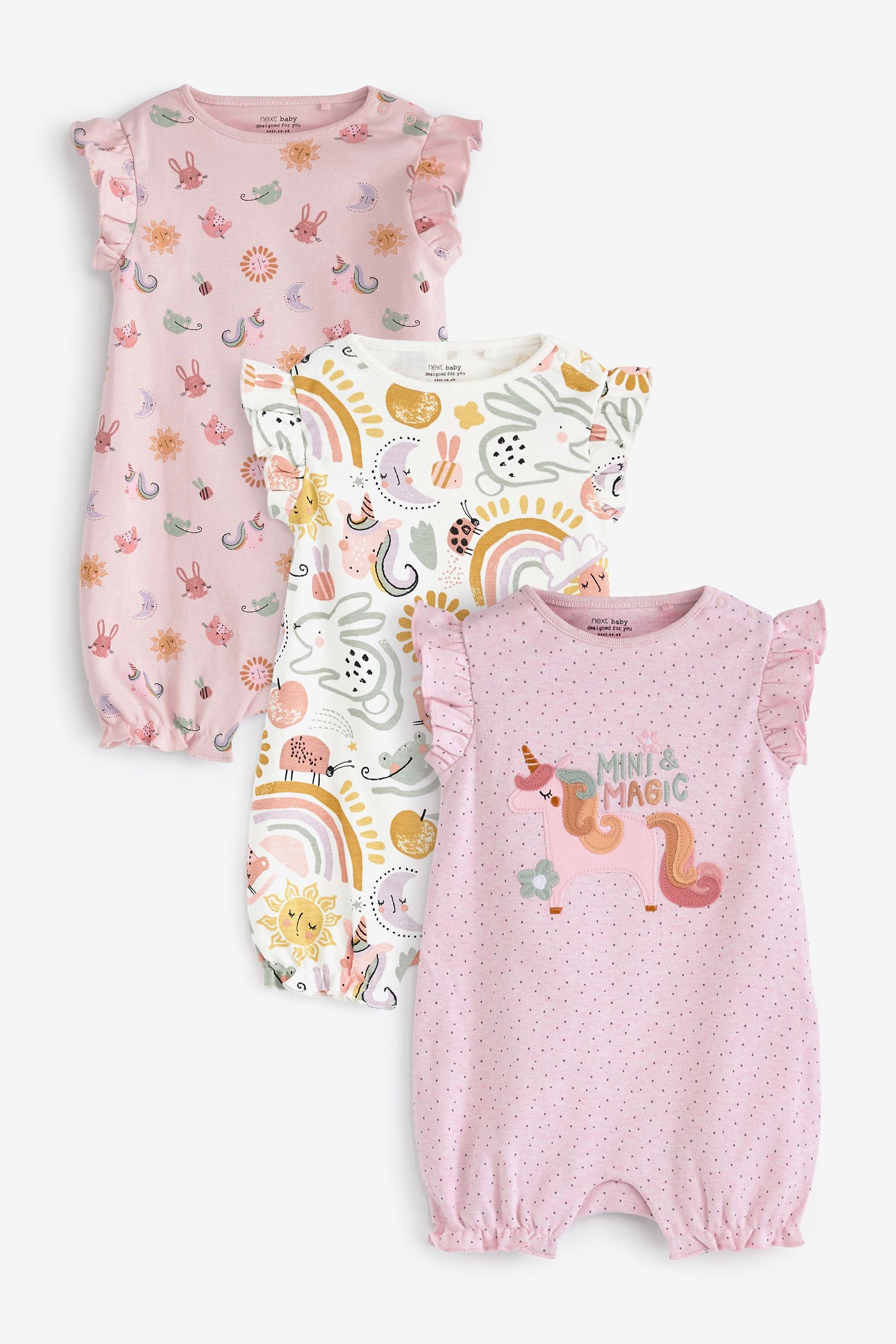 Pink Unicorn Baby 3 Pack Rompers (0mths-3yrs)