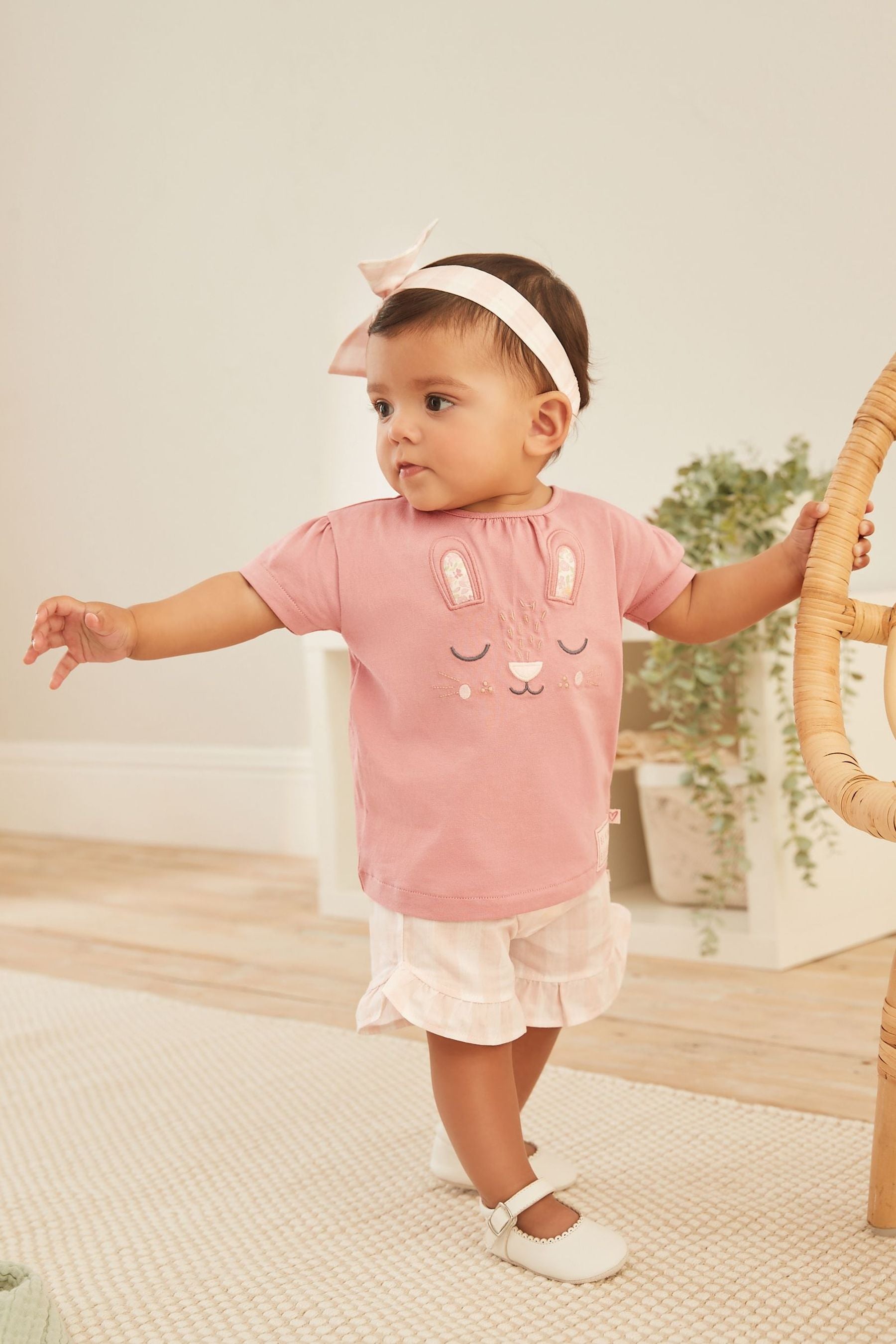 Pink Gingham Character Baby 2 Piece T-Shirt and Shorts Set (0mths-2yrs)