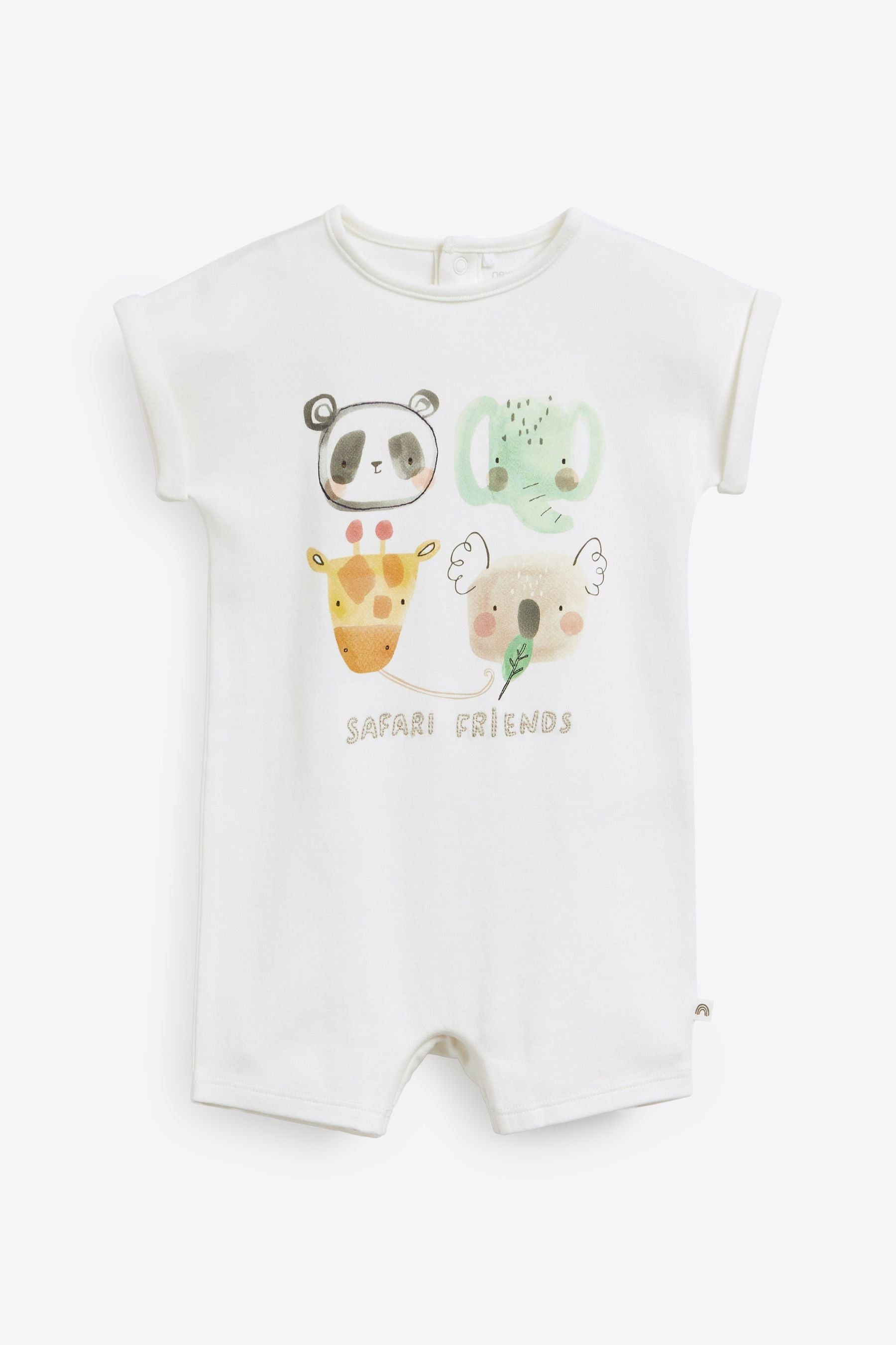 White Safari Friends 2 Pack Baby Rompers (0mths-3yrs)