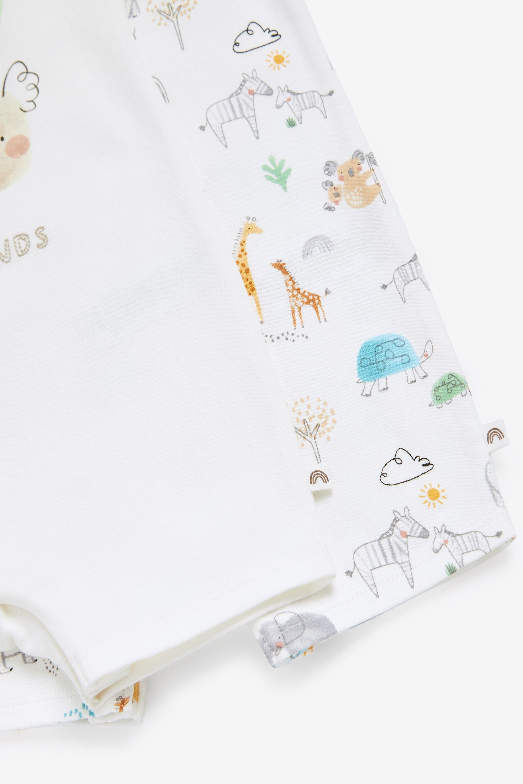 White Safari Friends 2 Pack Baby Rompers (0mths-3yrs)