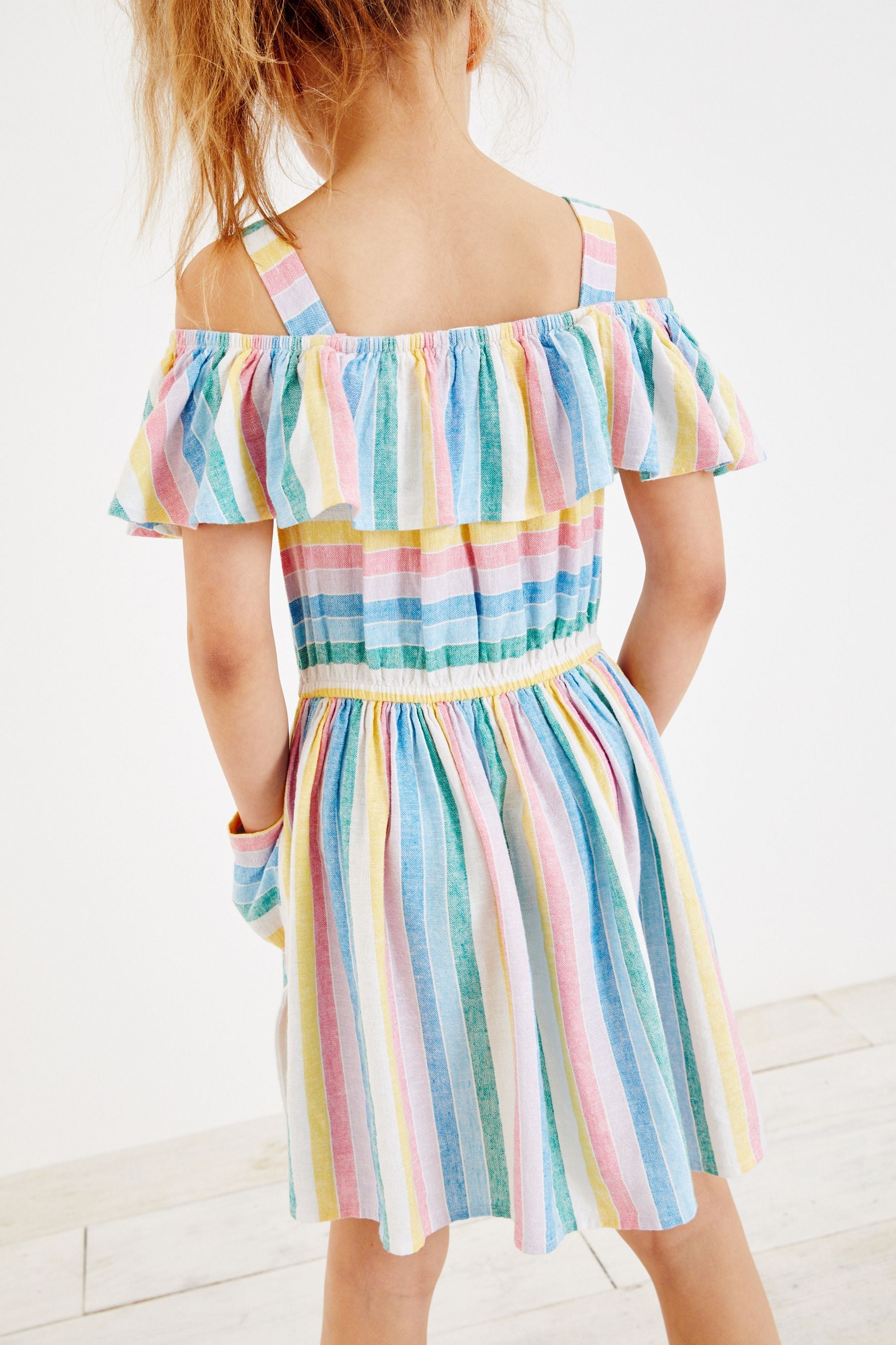 Rainbow Stripe Cold Shoulder Dress (3-16yrs)