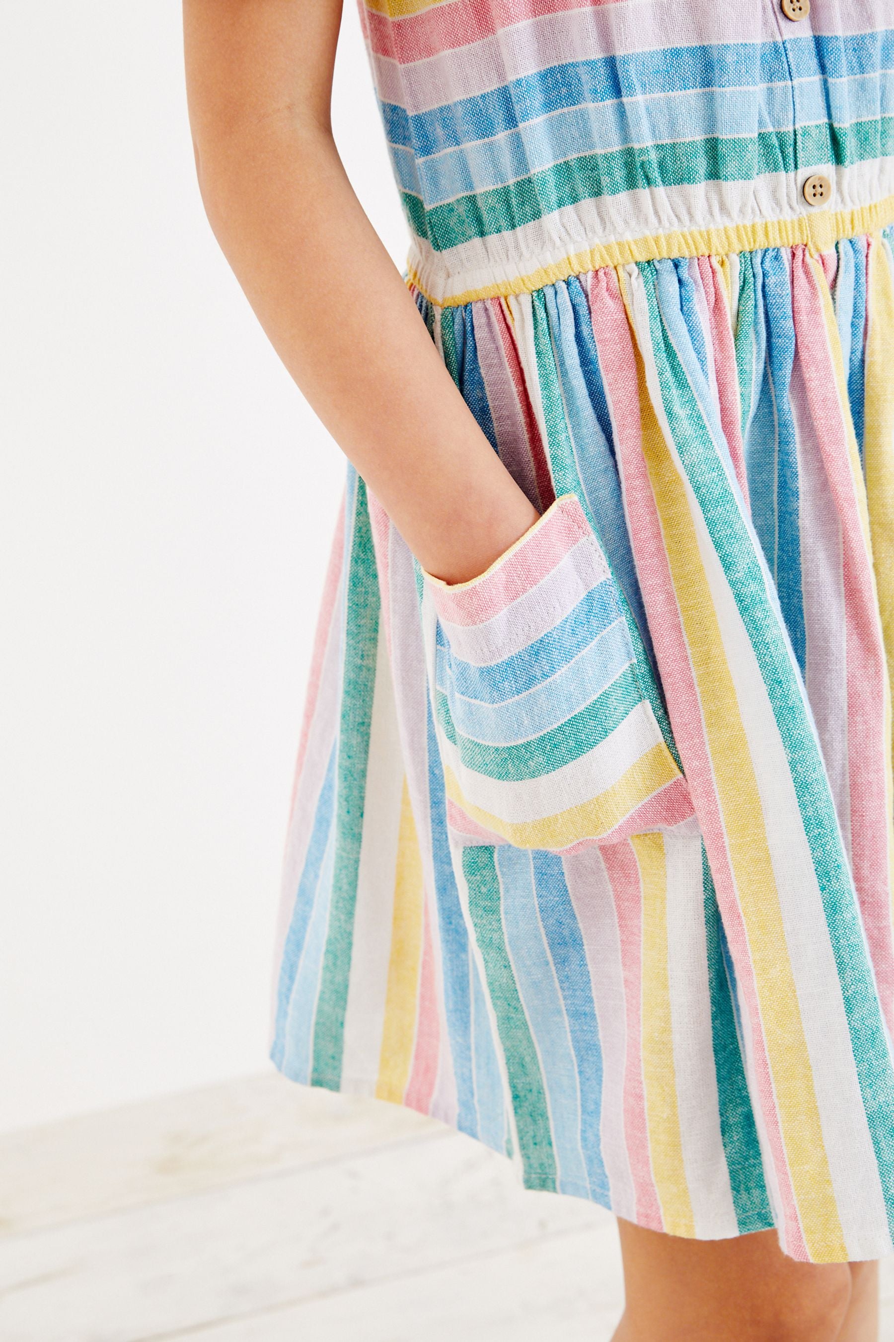 Rainbow Stripe Cold Shoulder Dress (3-16yrs)