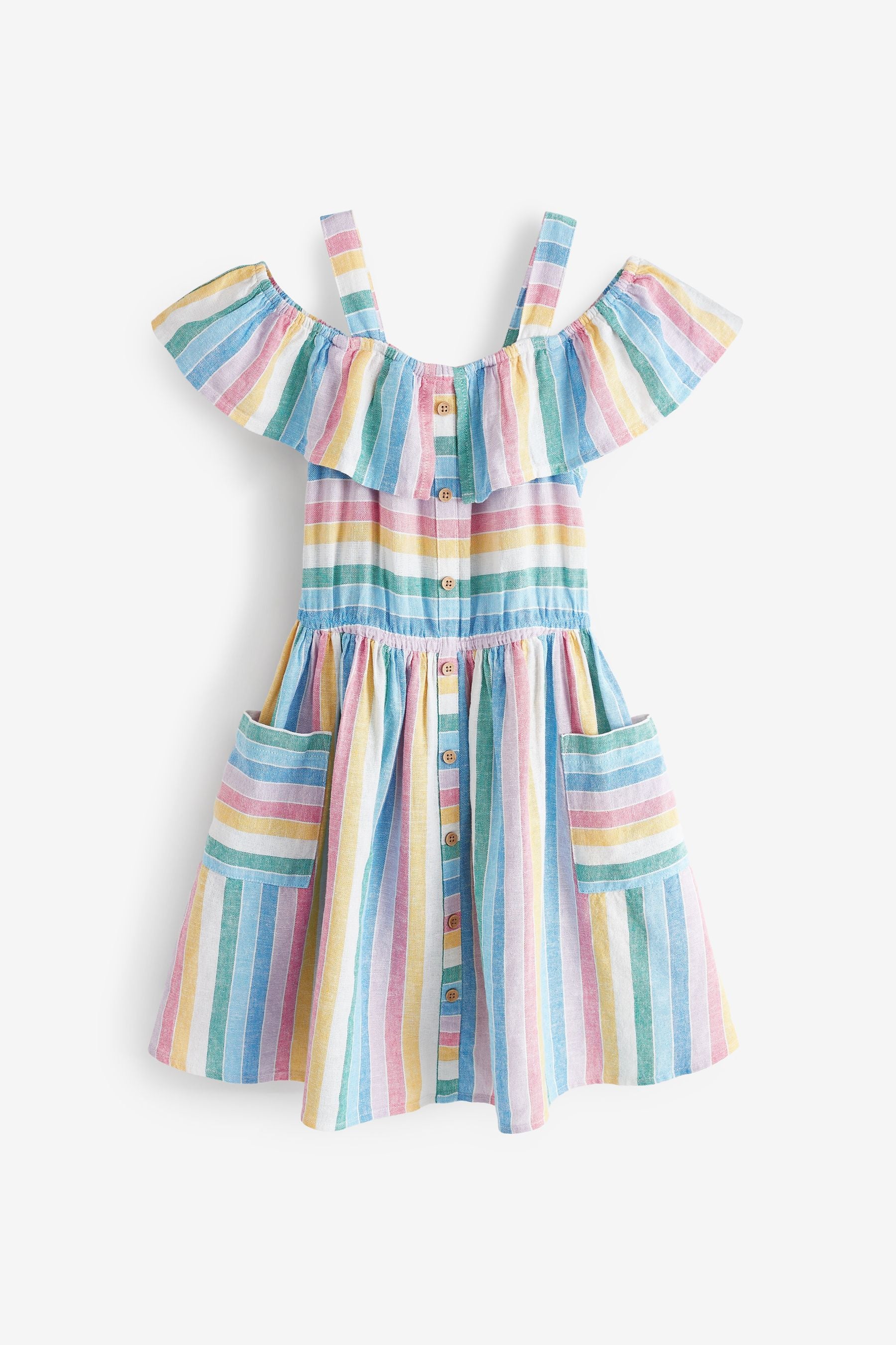 Rainbow Stripe Cold Shoulder Dress (3-16yrs)