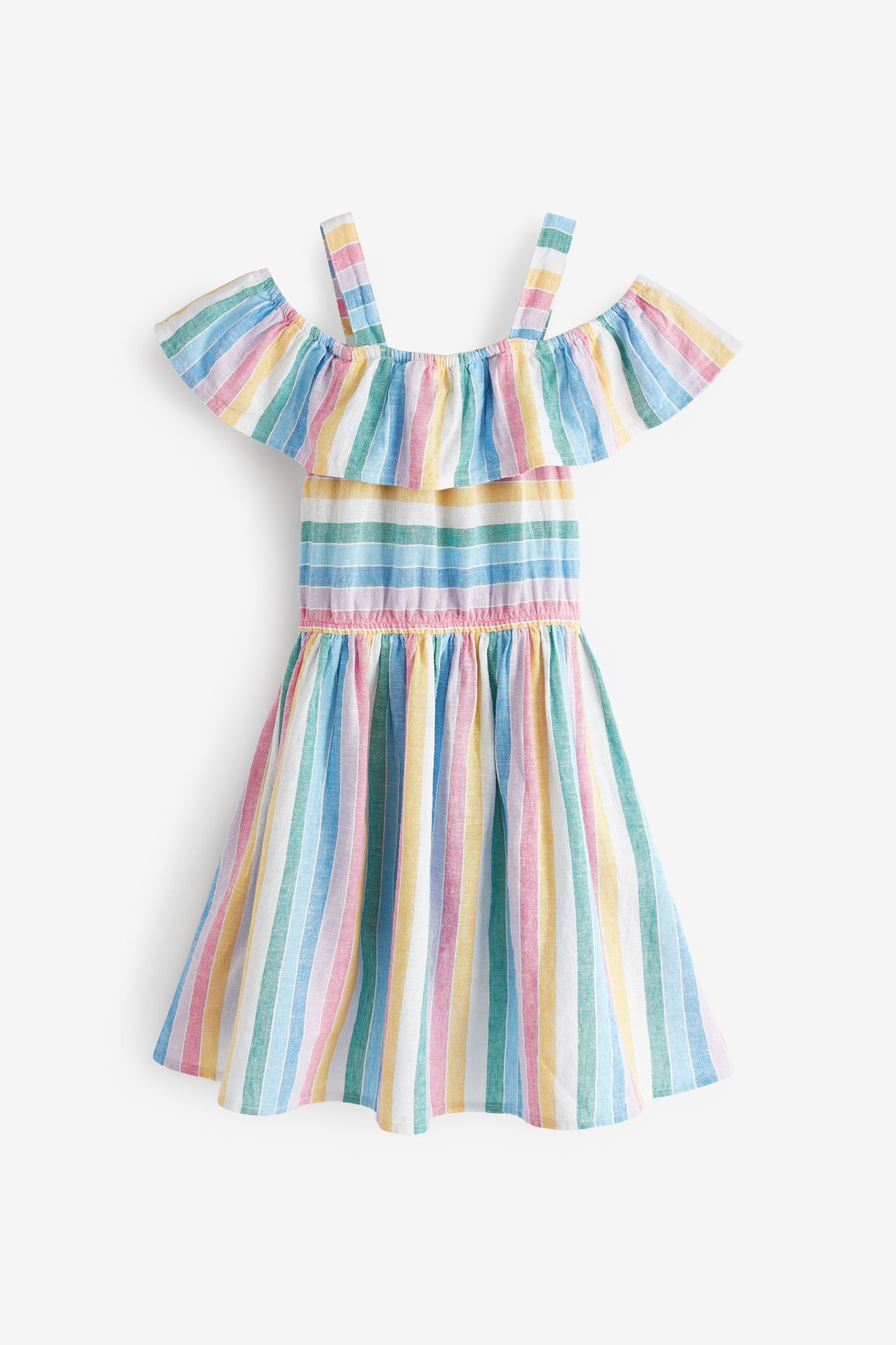 Rainbow Stripe Cold Shoulder Dress (3-16yrs)