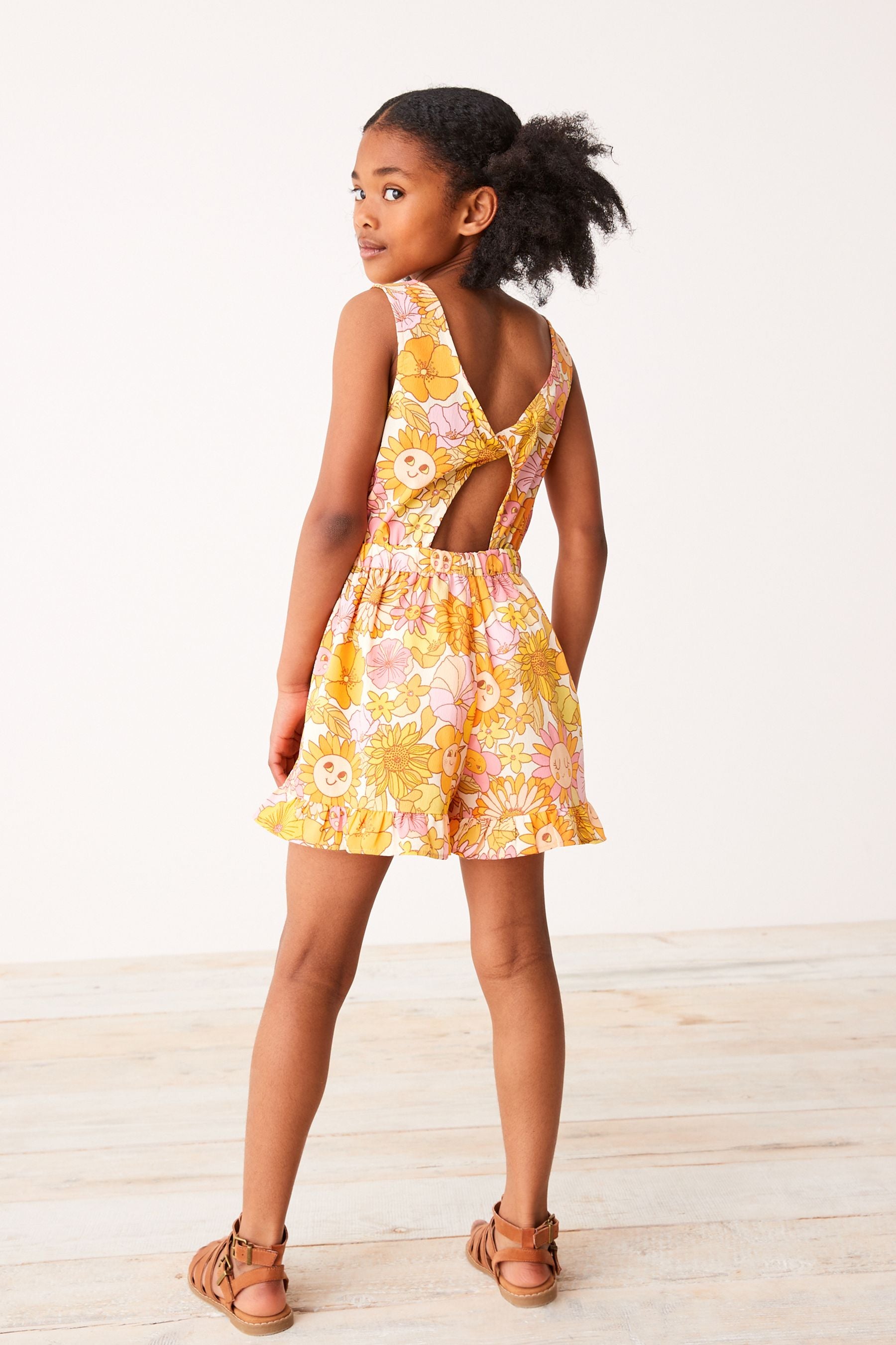 Orange Retro Printed Playsuit (3-16yrs)