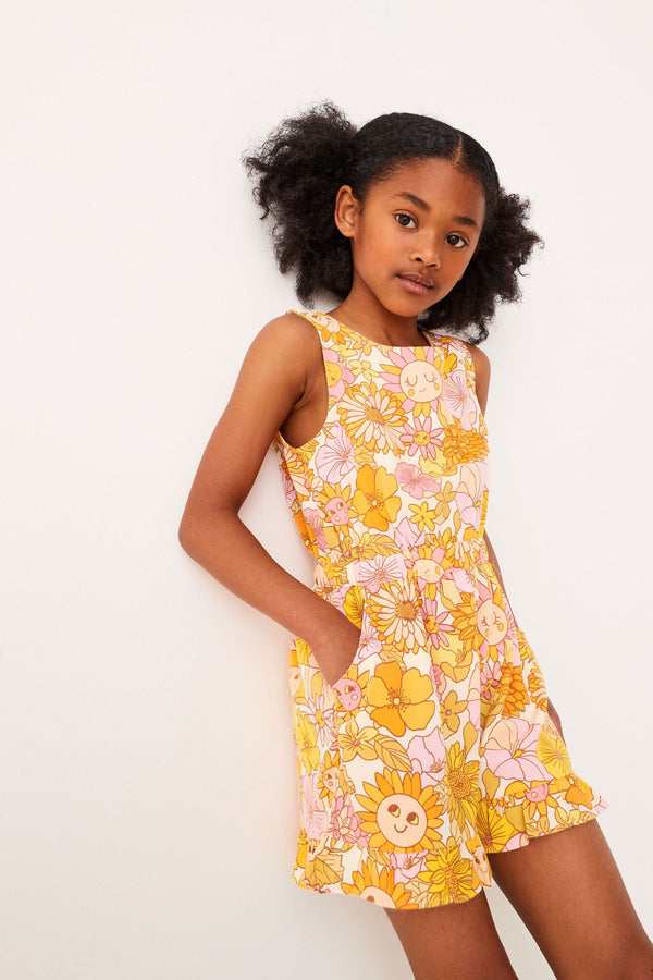 Orange Retro Printed Playsuit (3-16yrs)