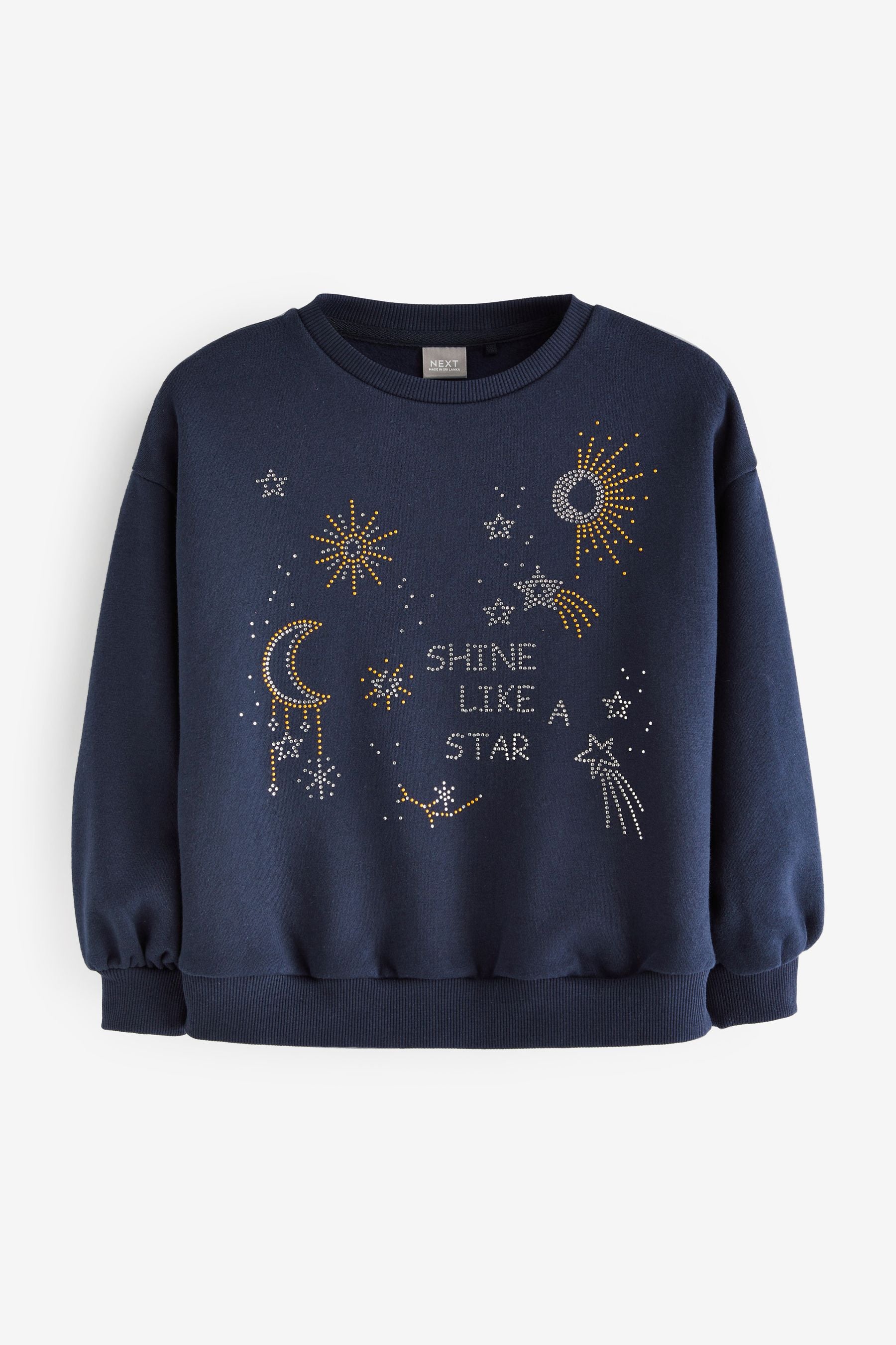 Navy Blue Embellished Stud Sequin Crew Sweatshirt Top (3-16yrs)