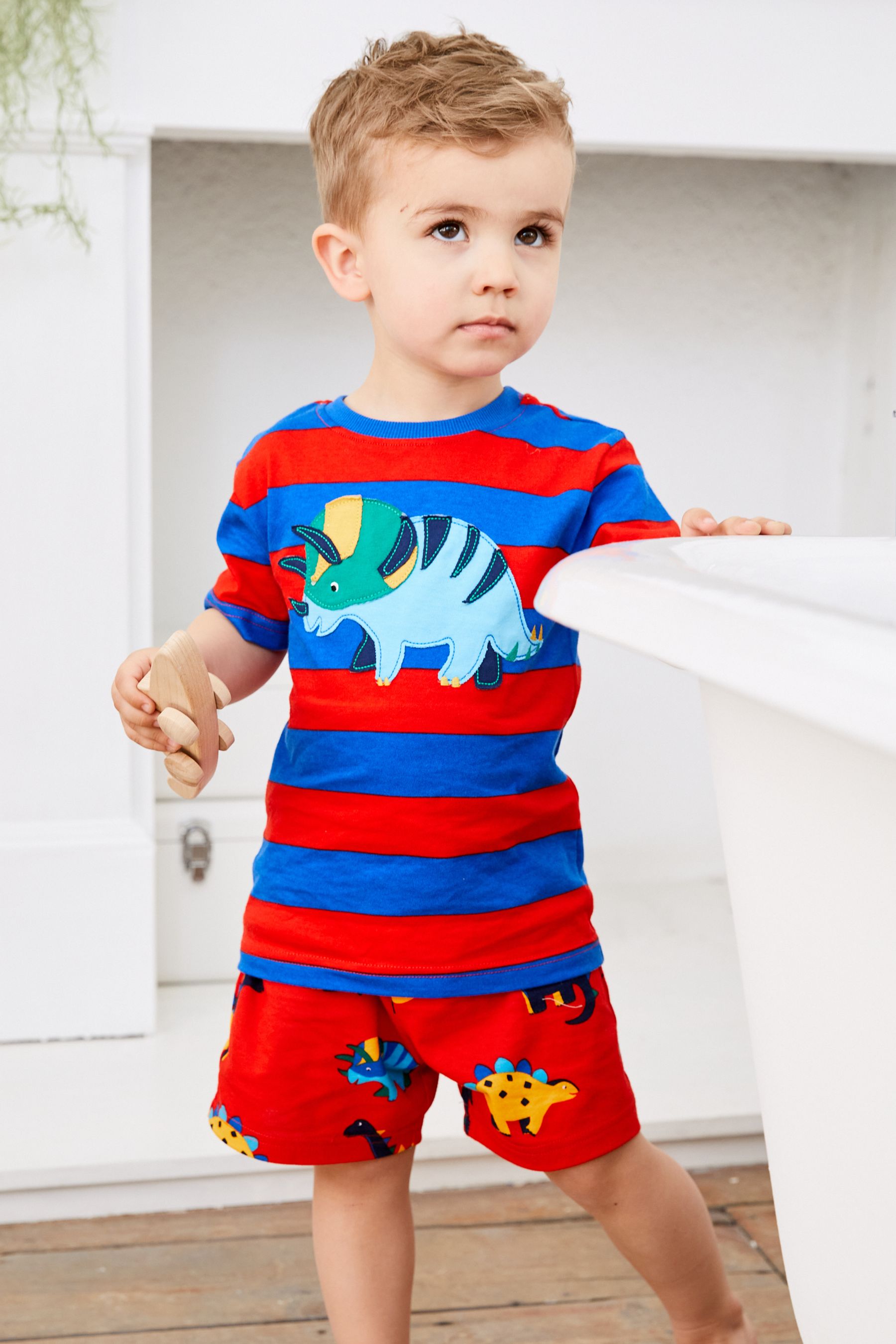 Blue/ Red/ Green Dino Stripe 3 Pack Short Pyjamas (9mths-12yrs)