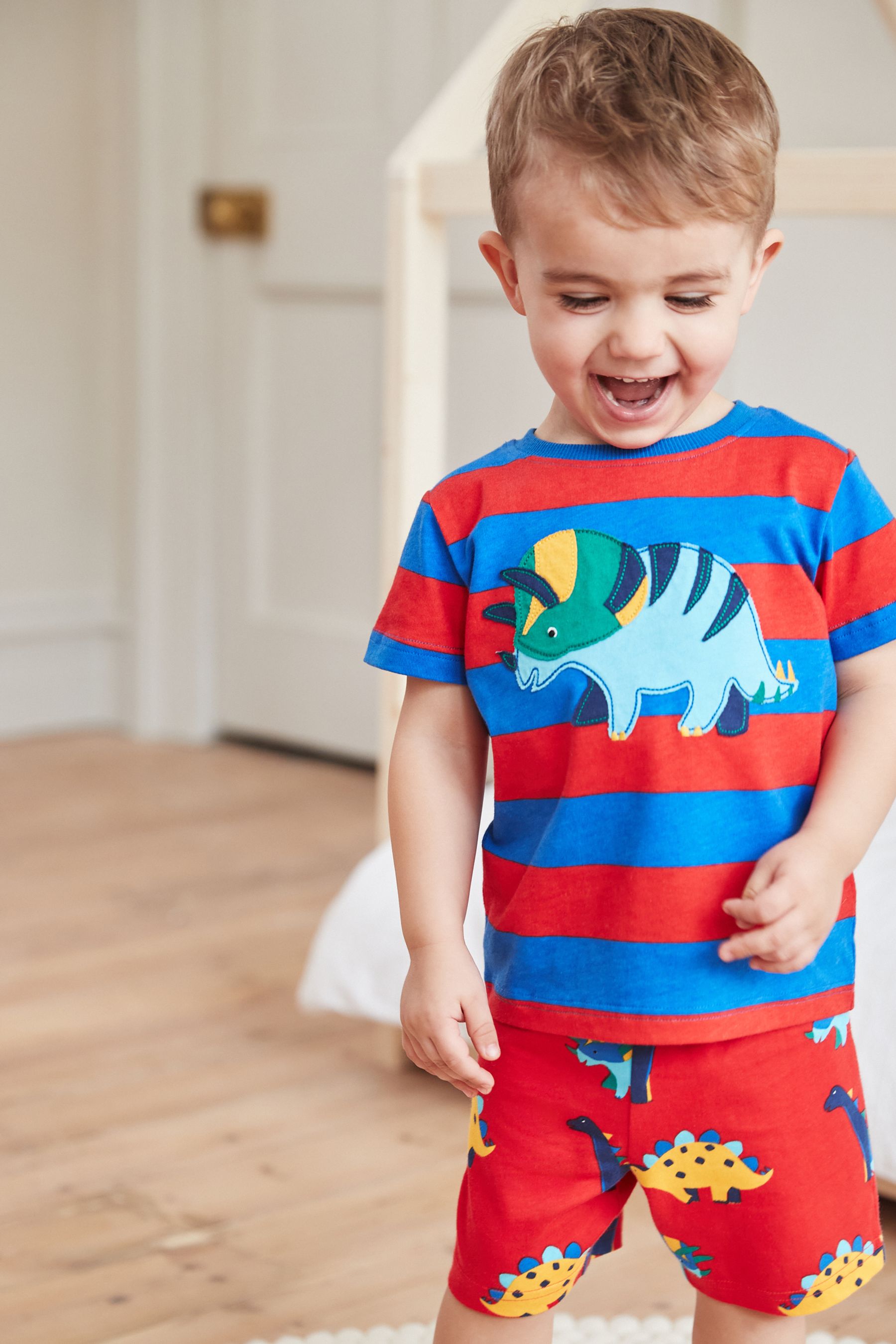 Blue/ Red/ Green Dino Stripe 3 Pack Short Pyjamas (9mths-12yrs)