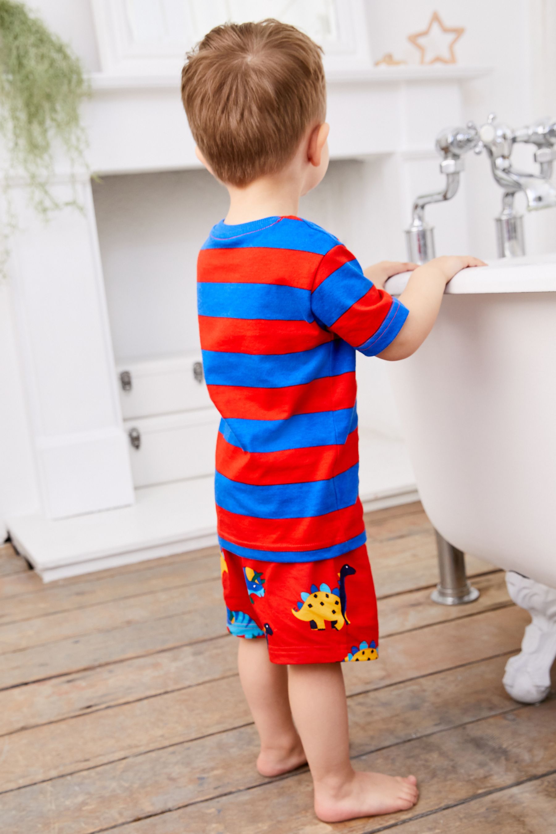 Blue/ Red/ Green Dino Stripe 3 Pack Short Pyjamas (9mths-12yrs)