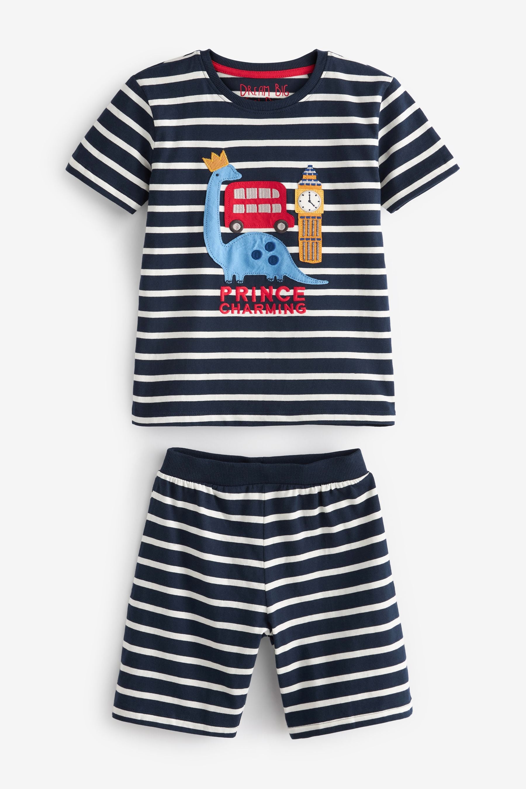 Blue/White London Dinosaur 2 Pack Short Pyjamas (9mths-10yrs)