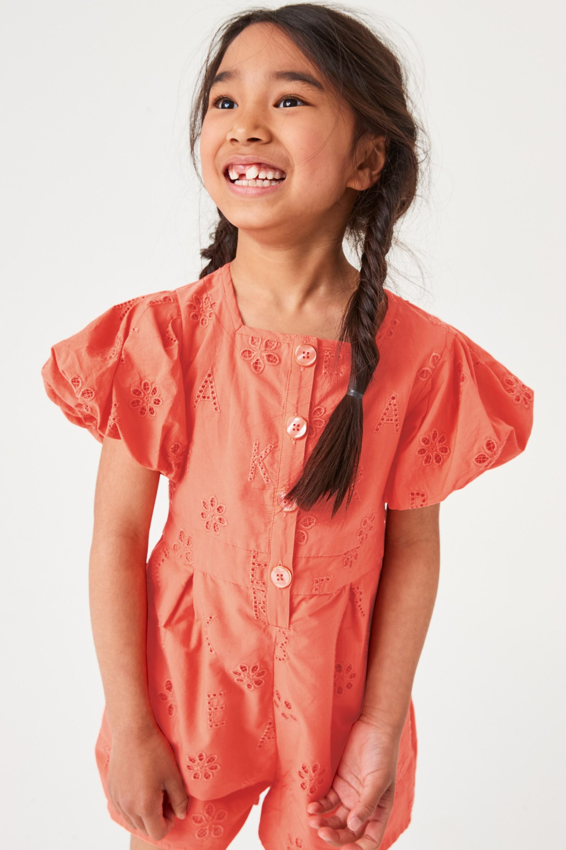 Baker by Ted Baker Girls Orange Broderie Playsuit