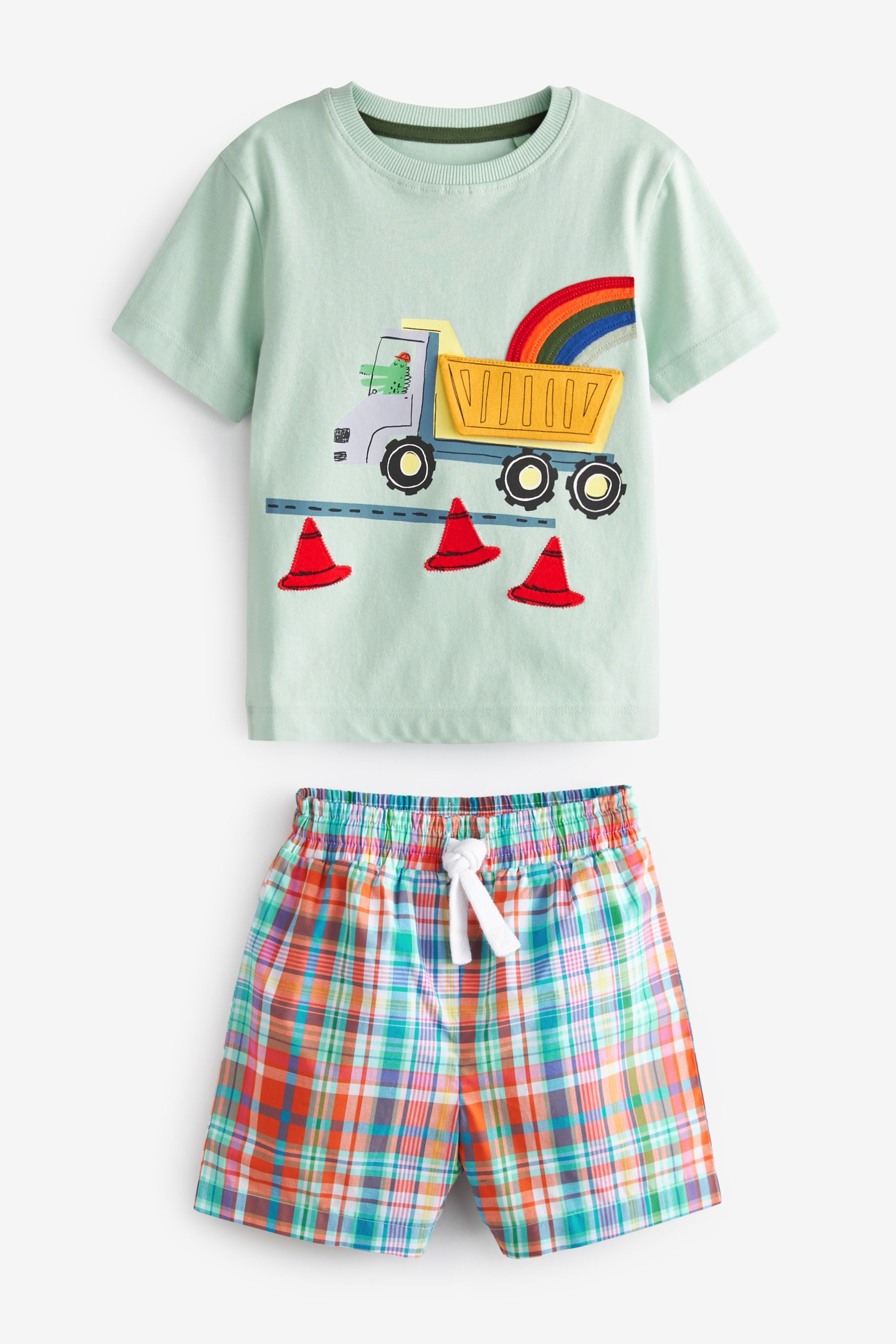 Orange/Green Diggers 2 Pack Check Short Pyjamas (9mths-10yrs)