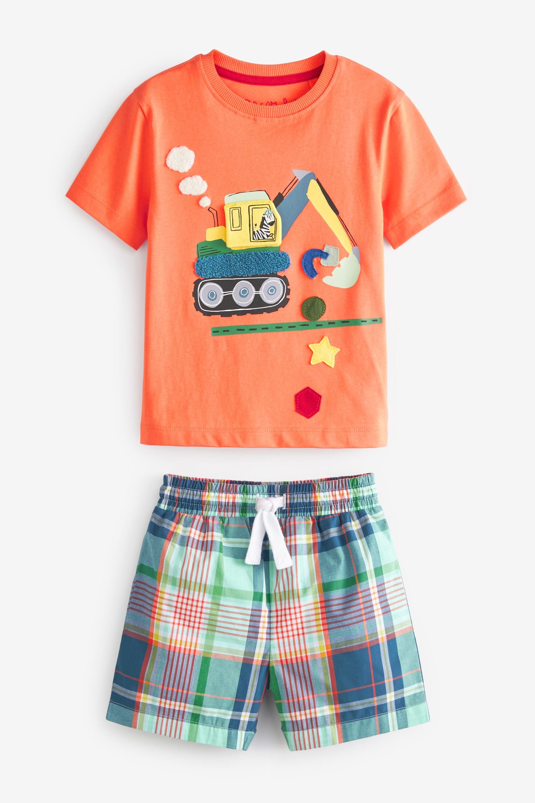 Orange/Green Diggers 2 Pack Check Short Pyjamas (9mths-10yrs)