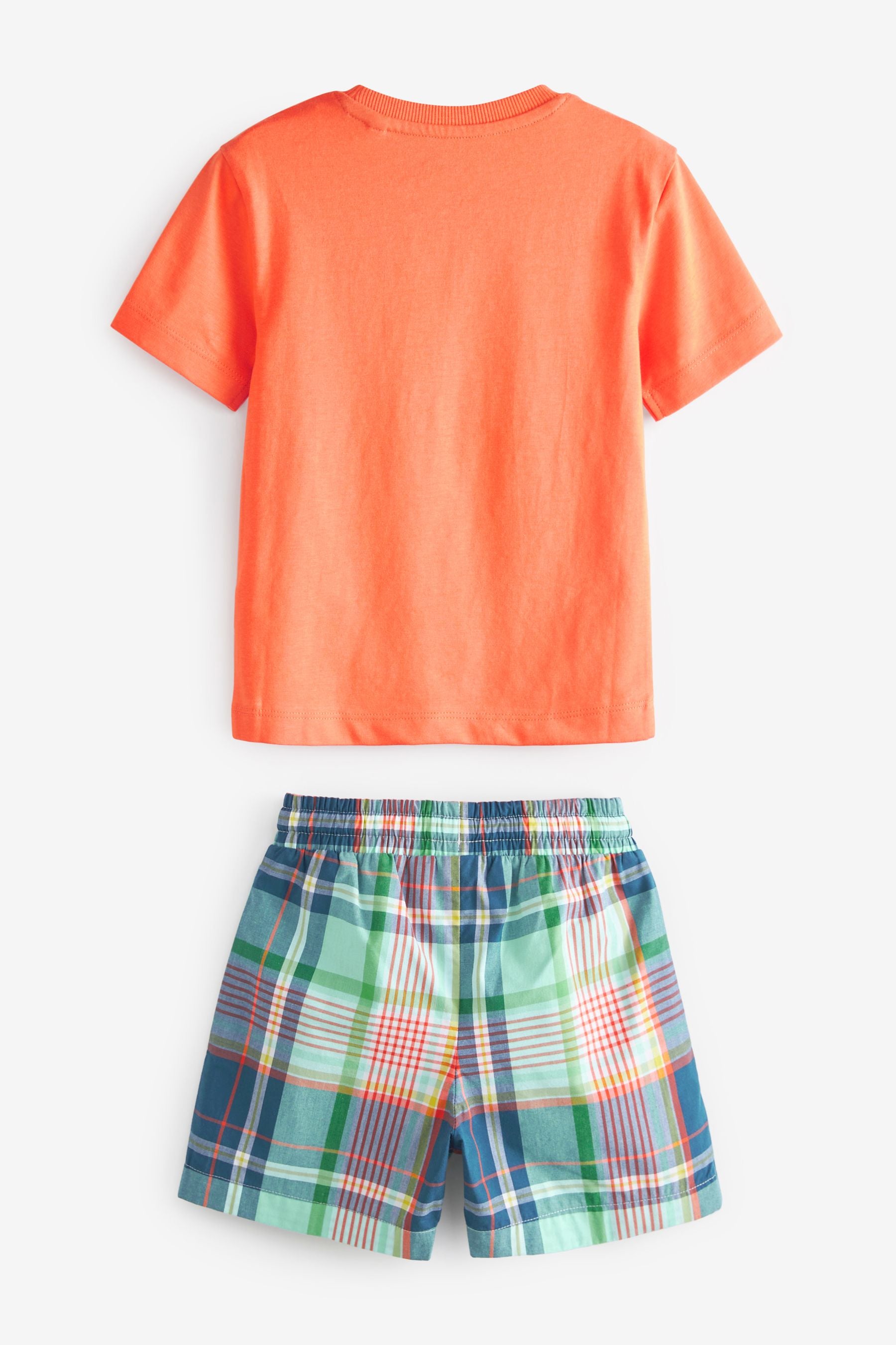 Orange/Green Diggers 2 Pack Check Short Pyjamas (9mths-10yrs)