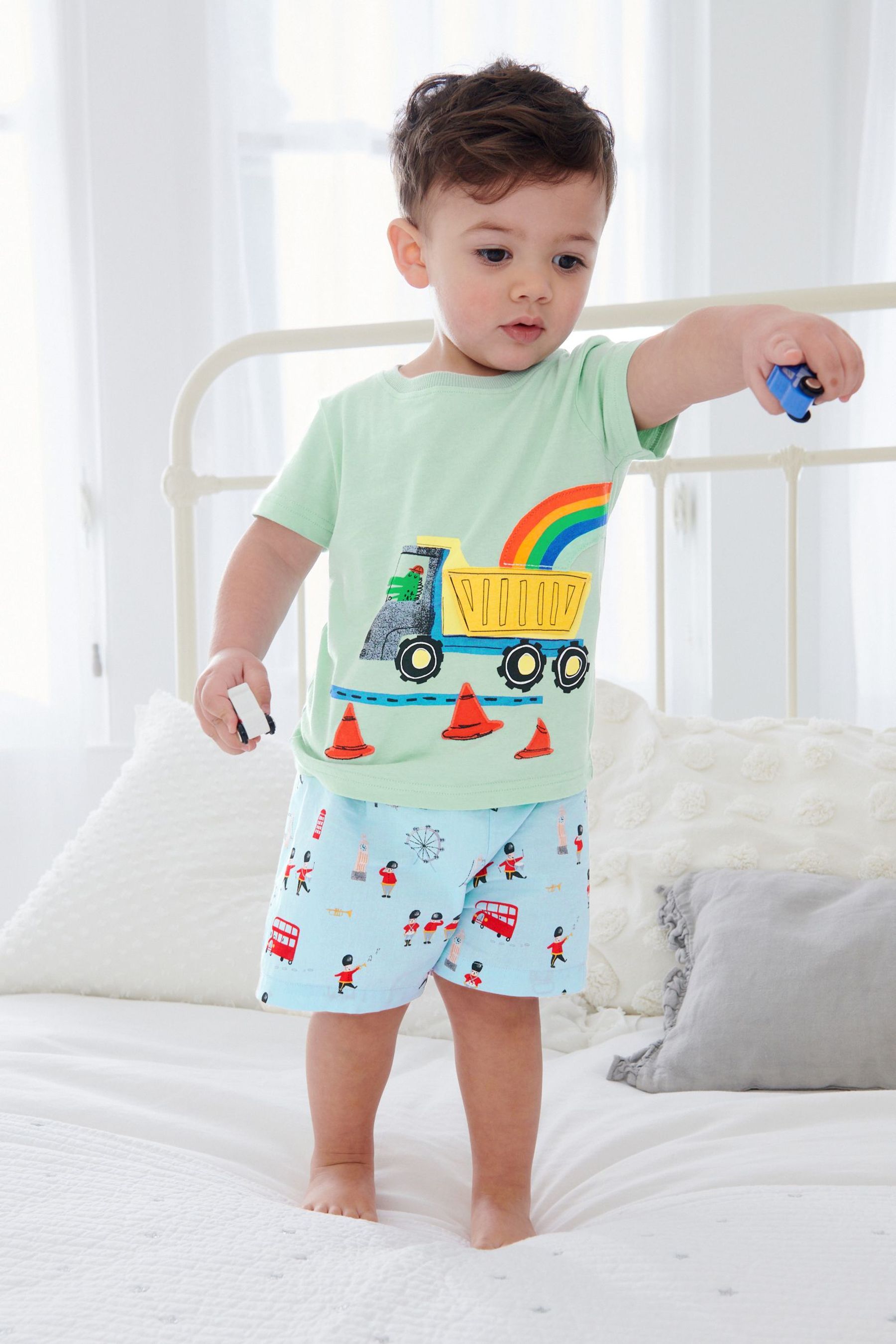 Orange/Green Diggers 2 Pack Check Short Pyjamas (9mths-10yrs)