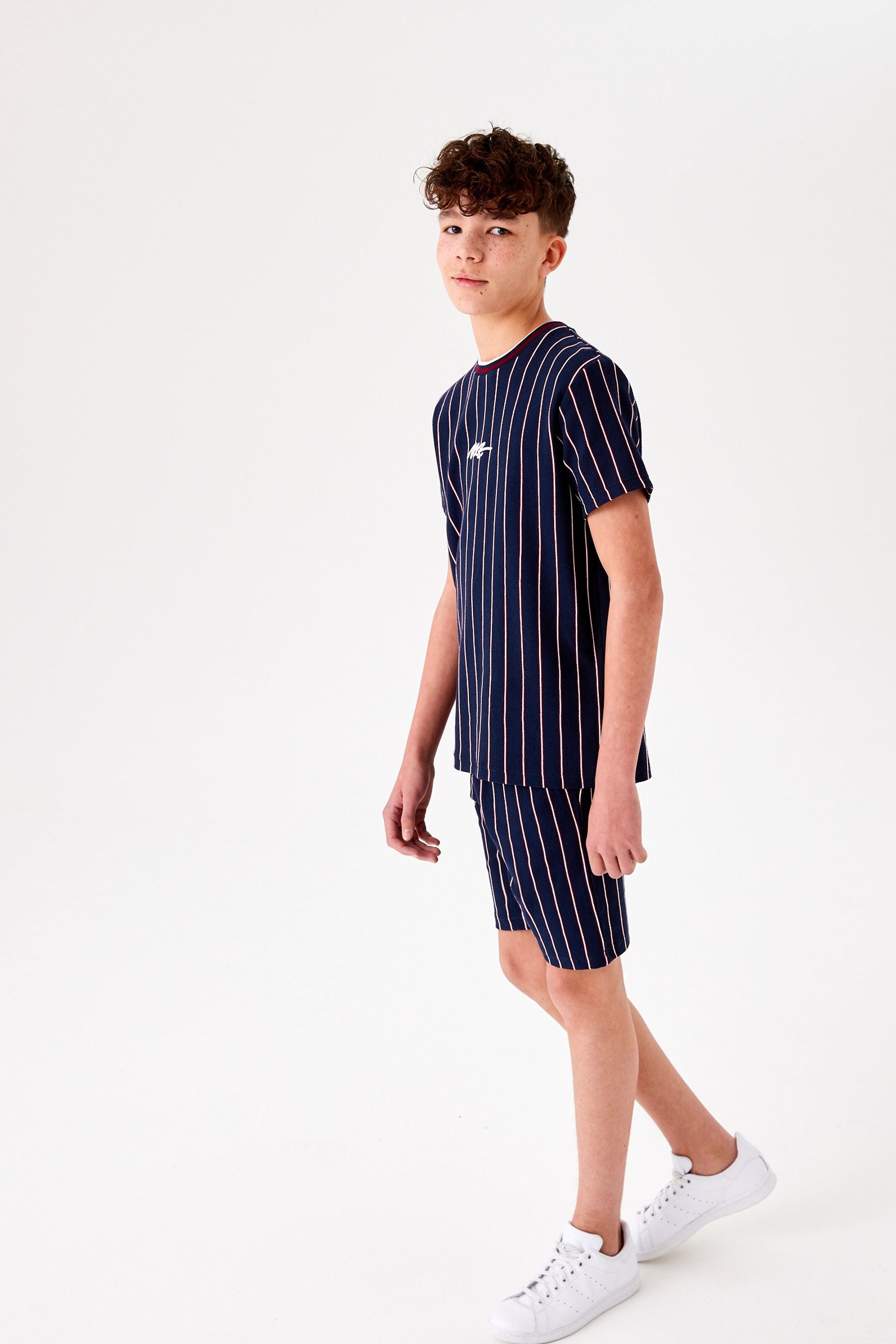 Navy Blue Vertical Stripe T-Shirt And Shorts Set (3-16yrs)