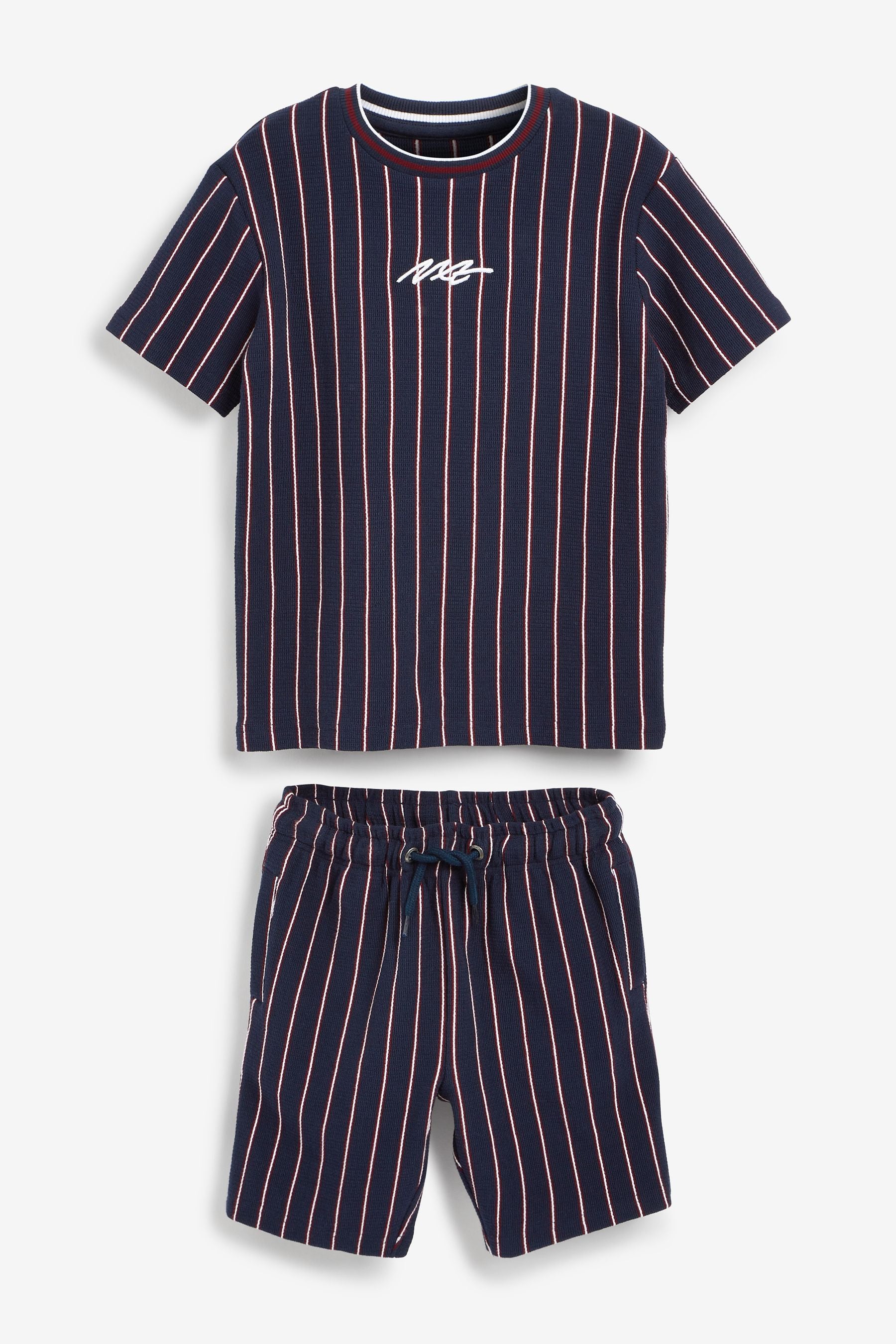 Navy Blue Vertical Stripe T-Shirt And Shorts Set (3-16yrs)