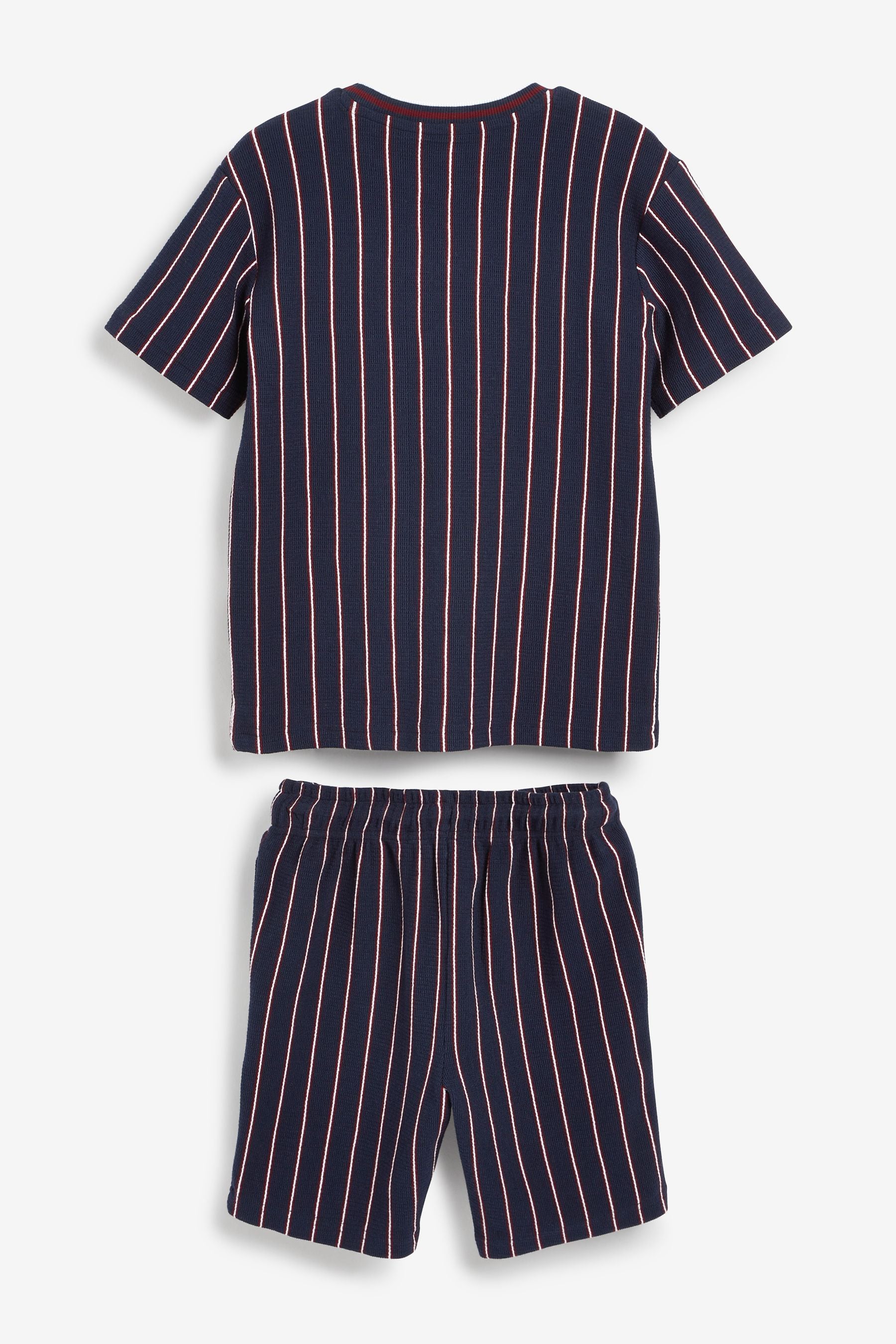 Navy Blue Vertical Stripe T-Shirt And Shorts Set (3-16yrs)