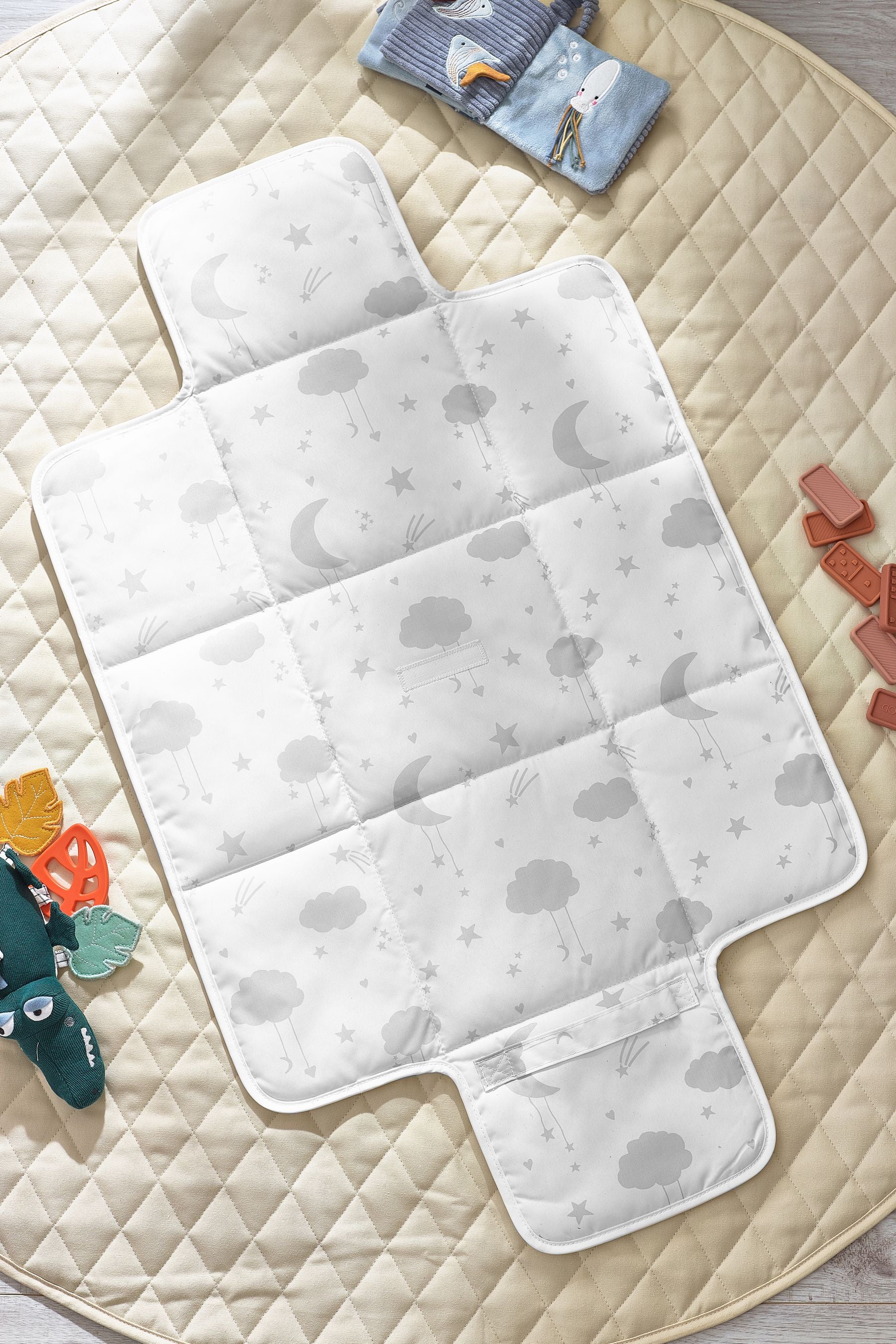 Multi PVC Free Grey Moon & Stars Travel Changing Mat