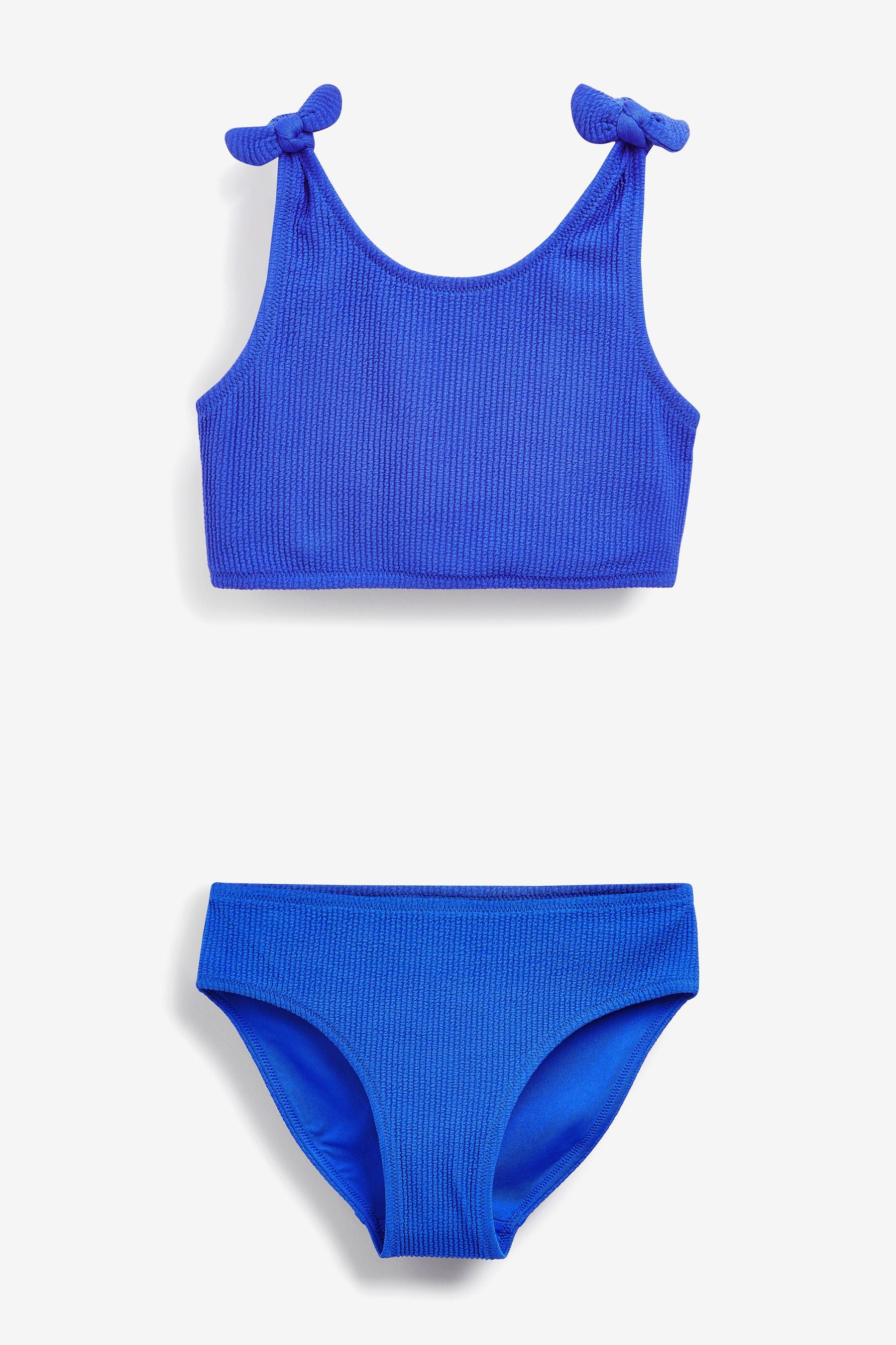 Cobalt Blue Textured Tie Shoulder Bikini Set (3-16yrs)