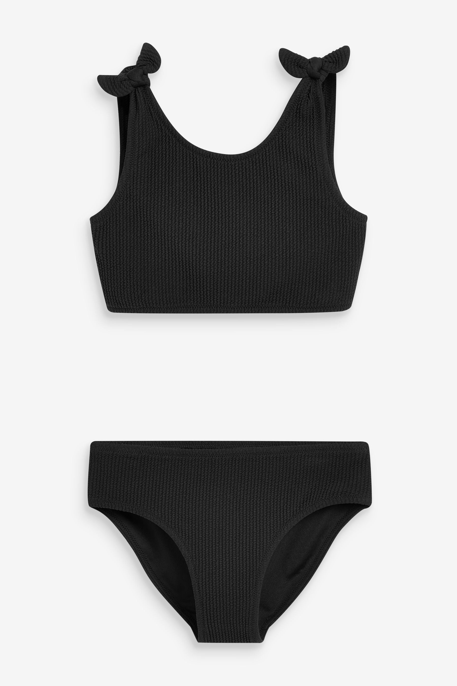 Black Textured Tie Shoulder Bikini Set (3-16yrs)