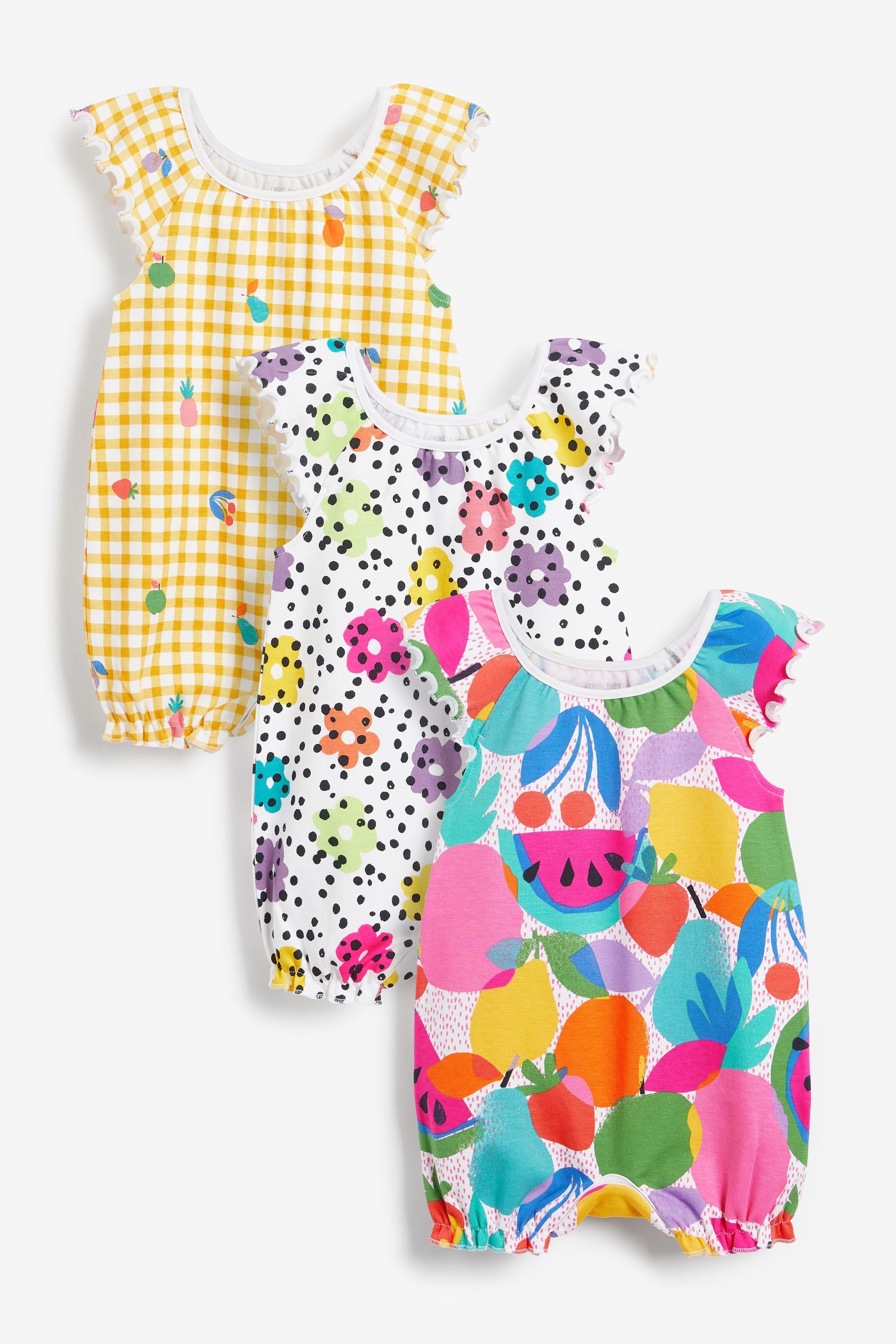 Bright Floral/Gingham 3 Pack Rompers (0mths-3yrs)