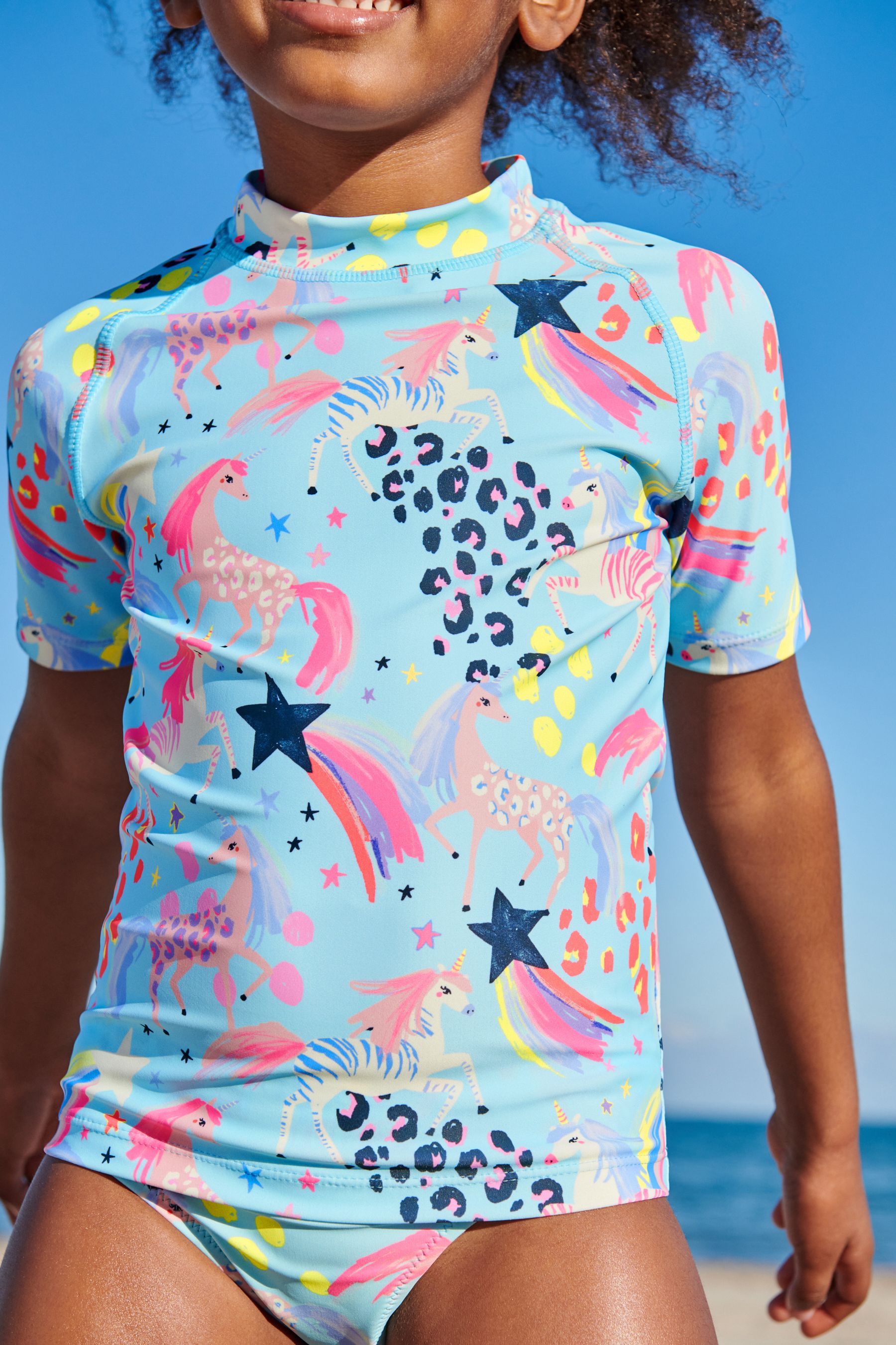 Aqua Blue Unicorn Rash Vest (3-16yrs)