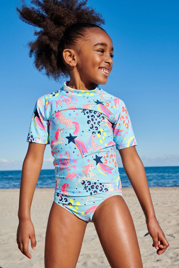 Aqua Blue Unicorn Rash Vest (3-16yrs)