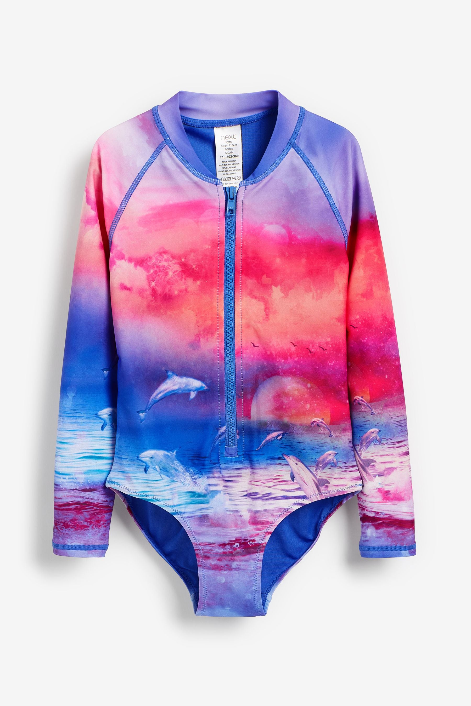 Pink Dolphin Scene Long Sleeved Swimsuit (3-16yrs)