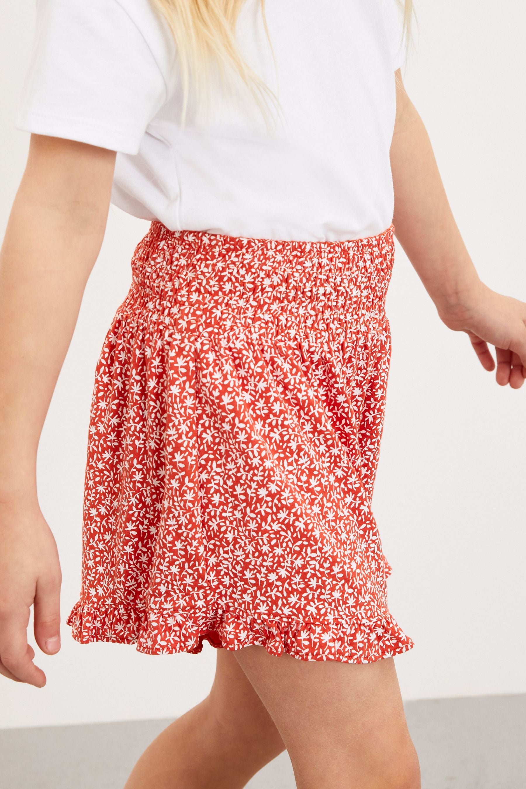 Red Ditsy Floral Print Shorts (3-16yrs)