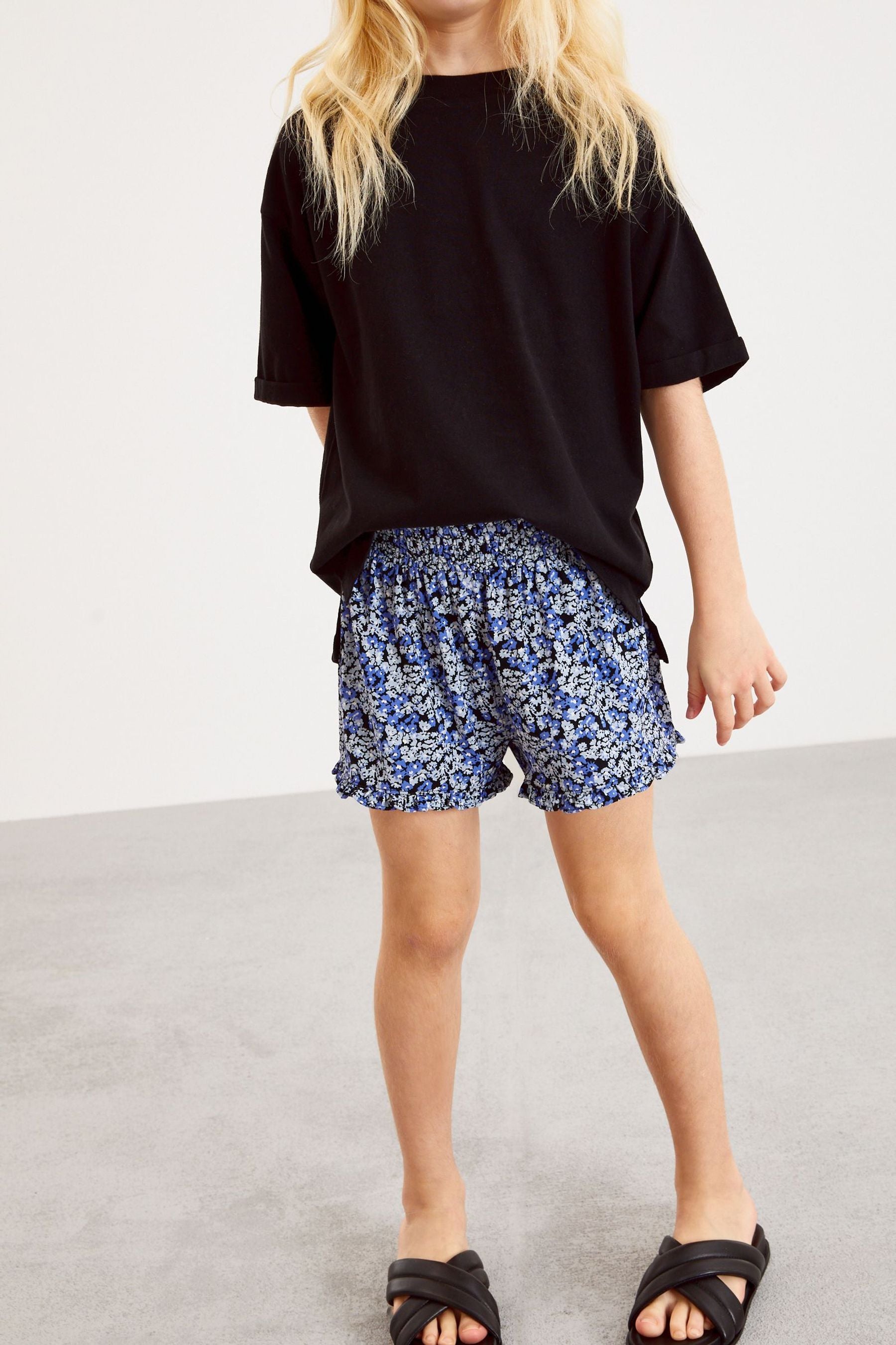 Blue Floral Print Shorts (3-16yrs)