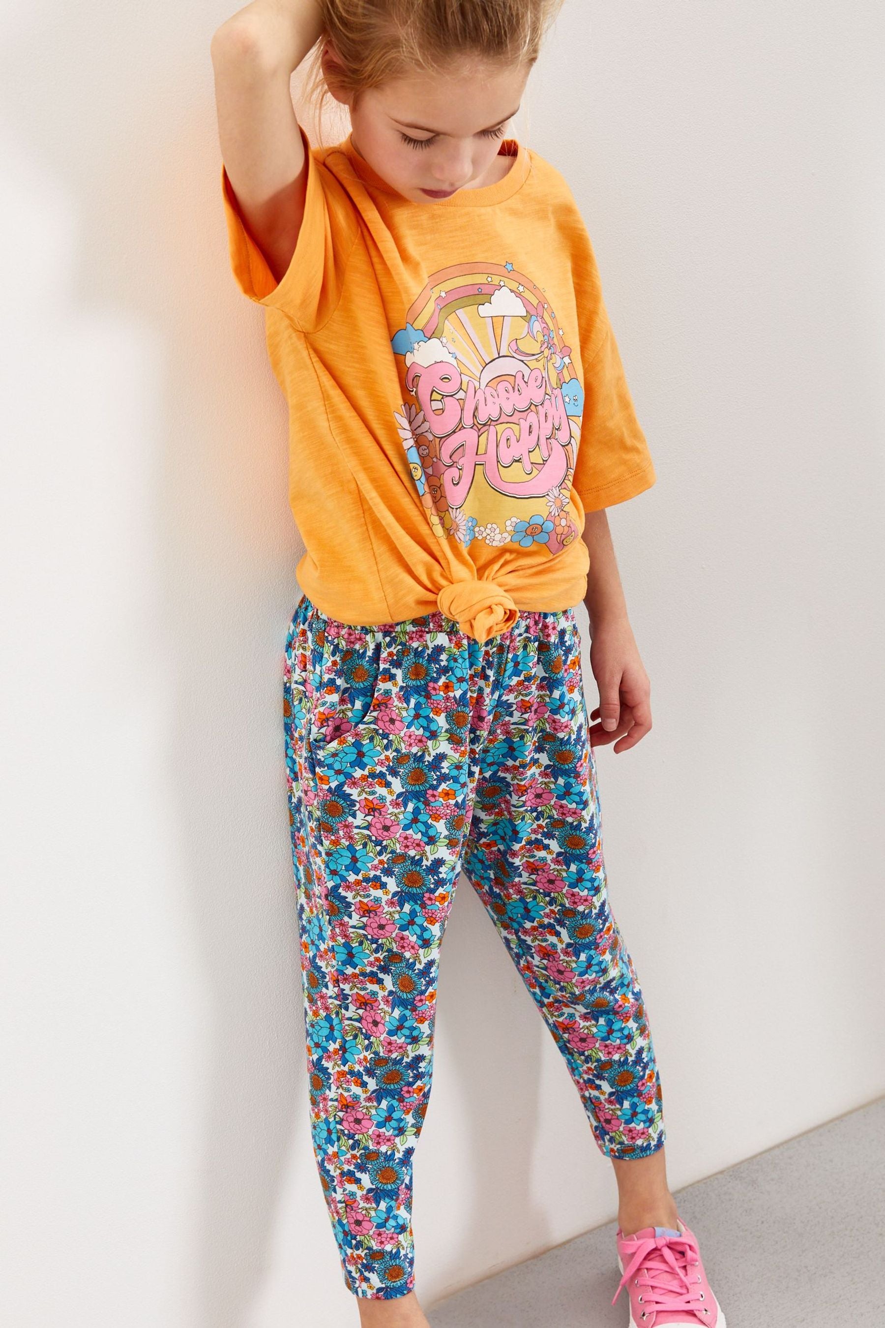 Summer Floral Print Jersey Stretch Slouch Trousers (3-16yrs)