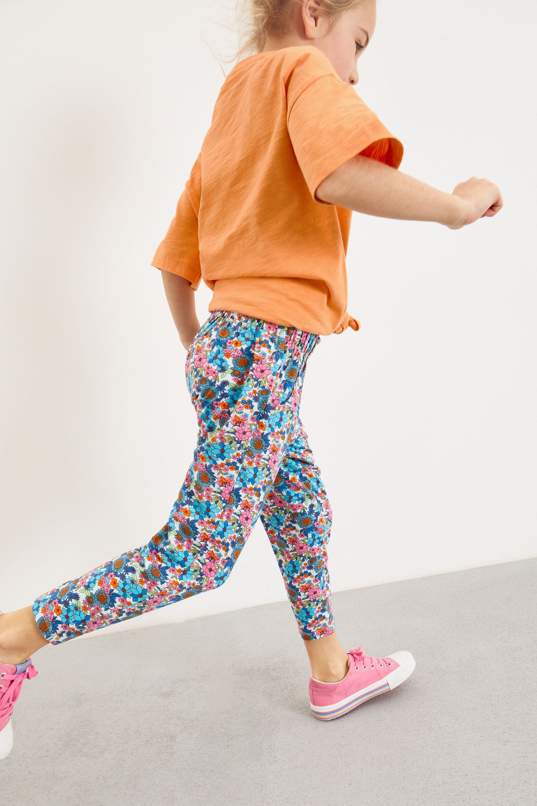 Summer Floral Print Jersey Stretch Slouch Trousers (3-16yrs)