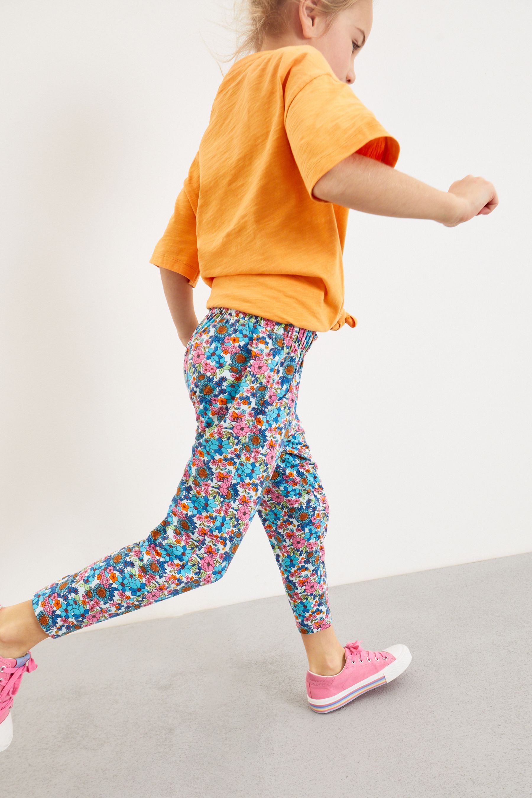 Summer Floral Print Jersey Stretch Slouch Trousers (3-16yrs)