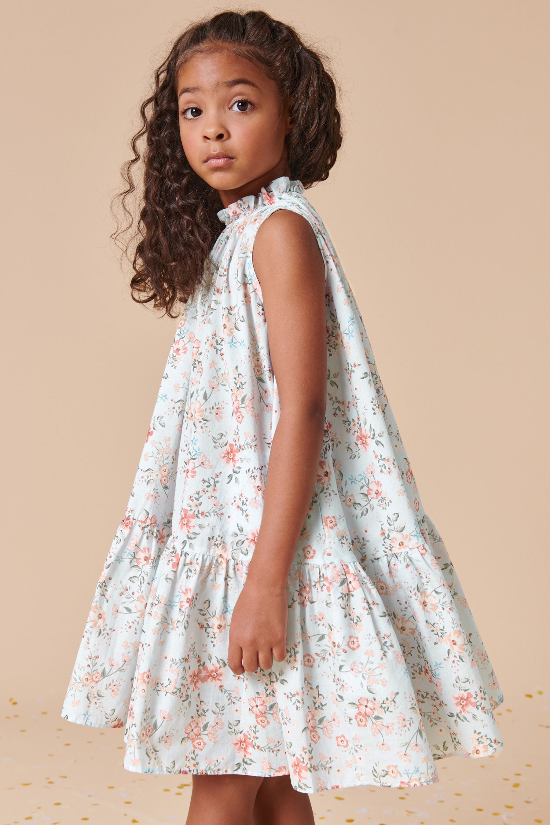 Blue Ditsy Printed Trapeze Dress (3-16yrs)