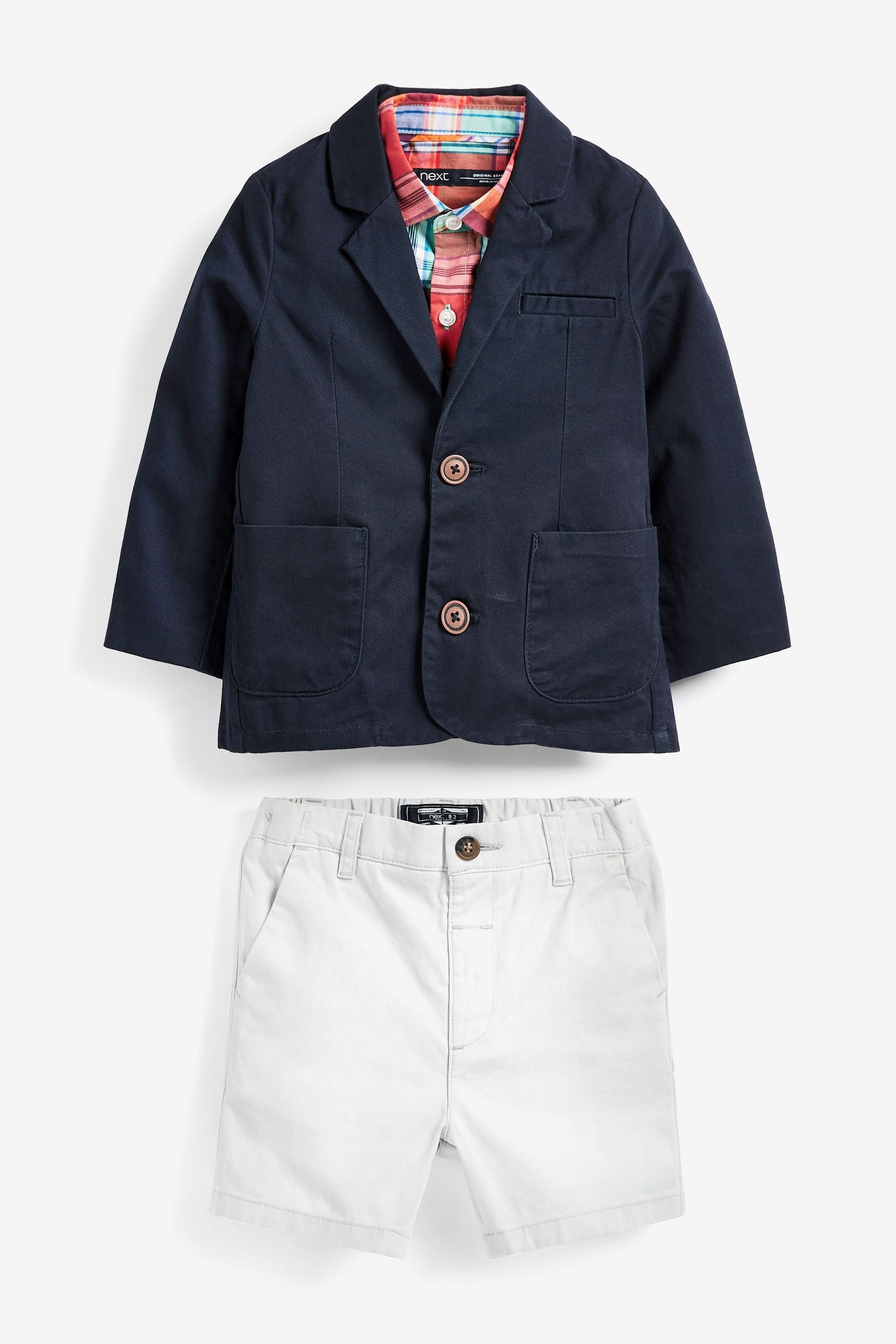 Navy Blue Blazer, Check Shirt and Shorts Set (3mths-9yrs)