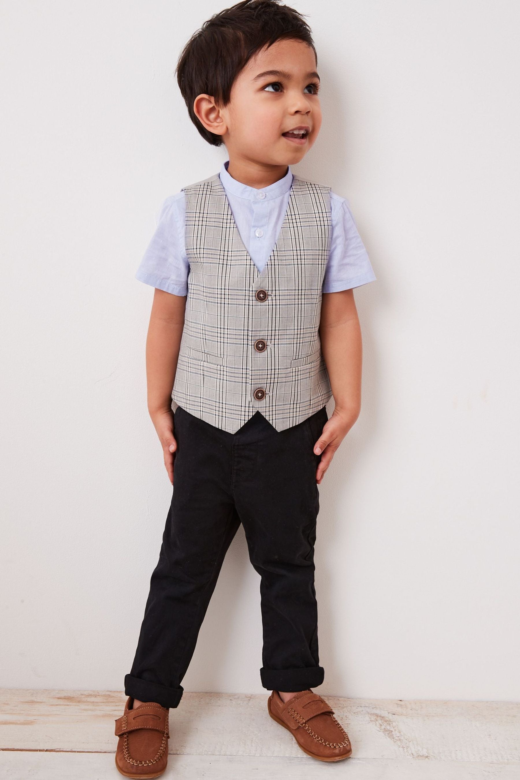 Grey Check Waistcoat And Shirt Set (3mths-9yrs)