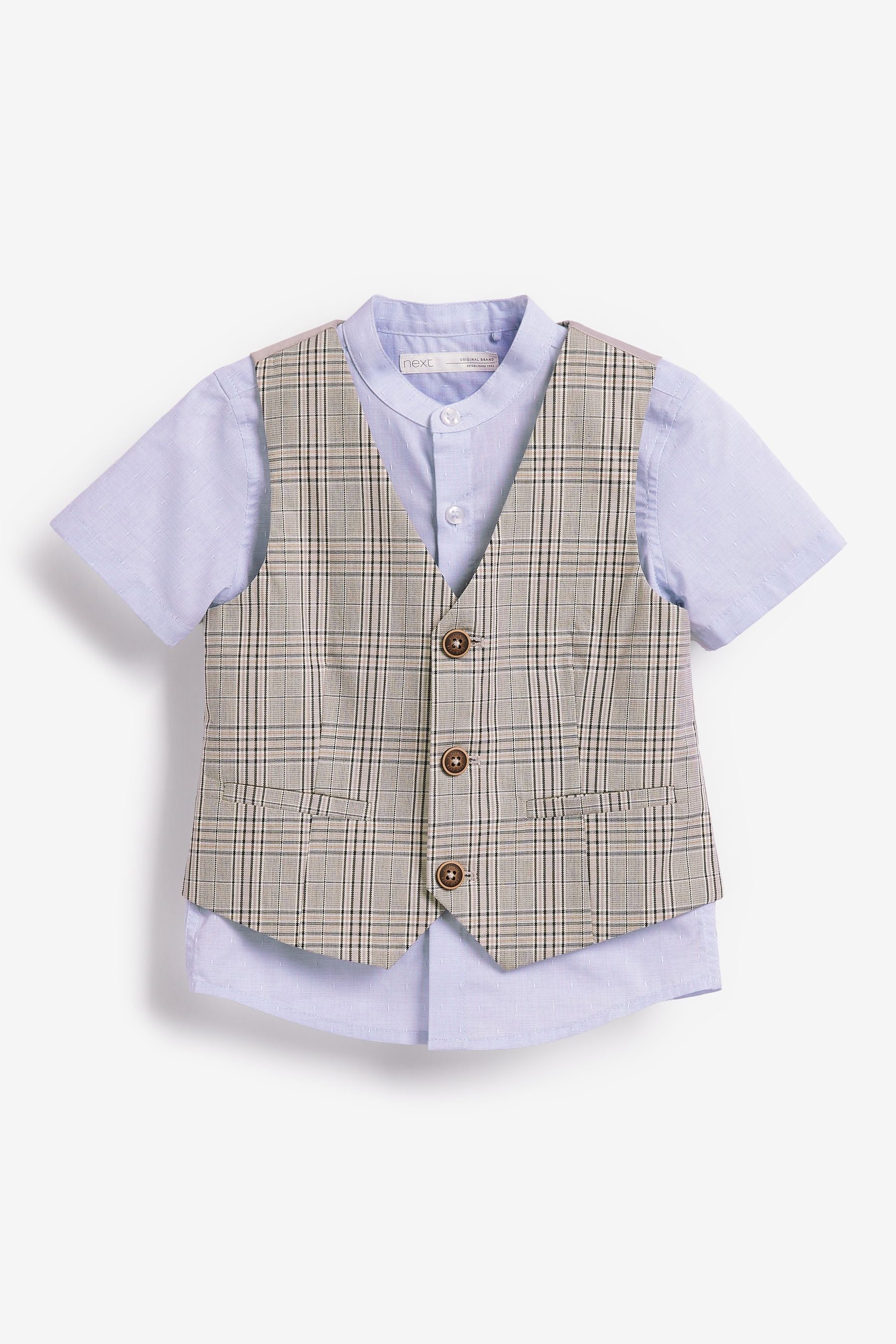 Grey Check Waistcoat And Shirt Set (3mths-9yrs)