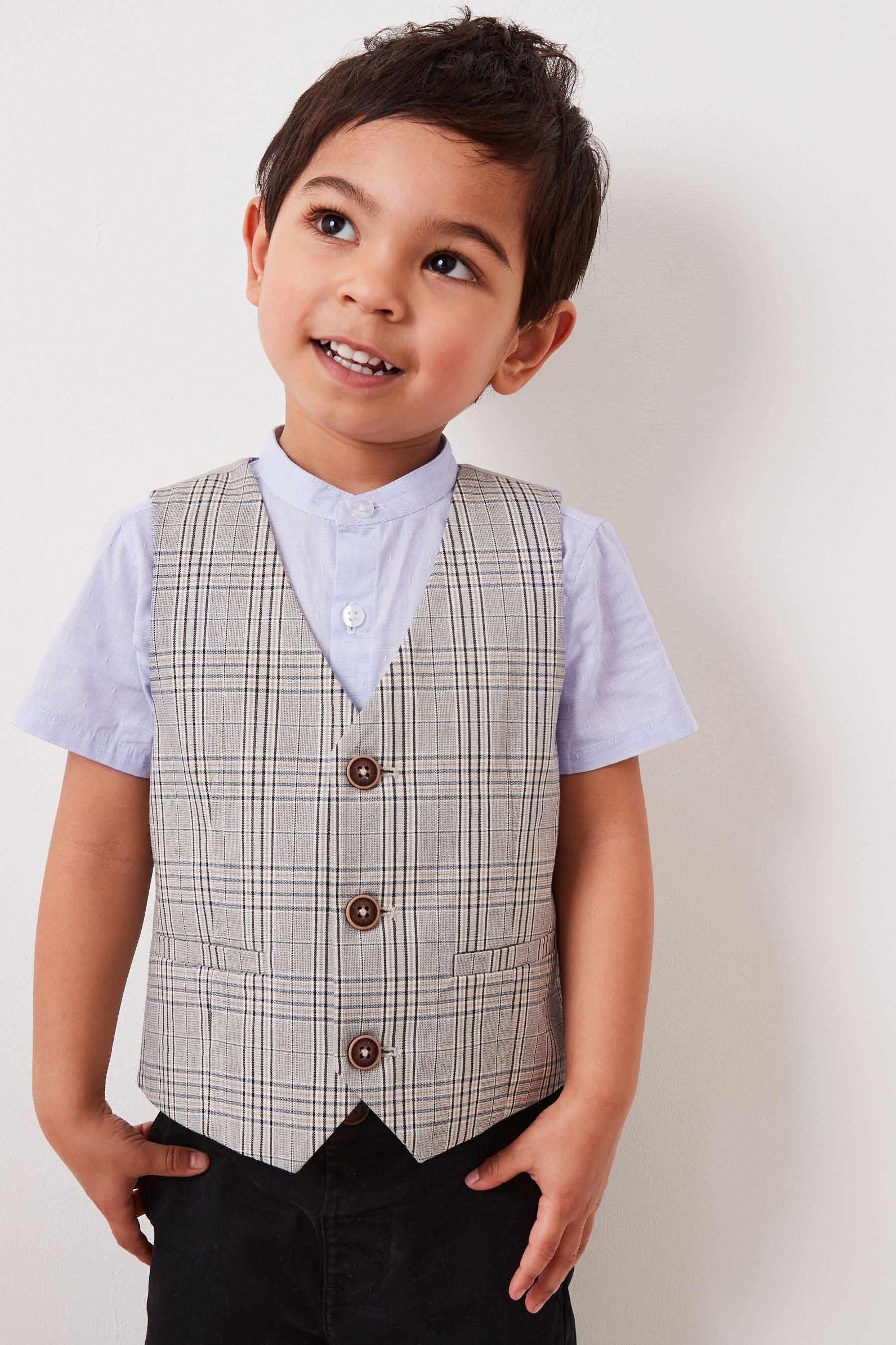 Grey Check Waistcoat And Shirt Set (3mths-9yrs)