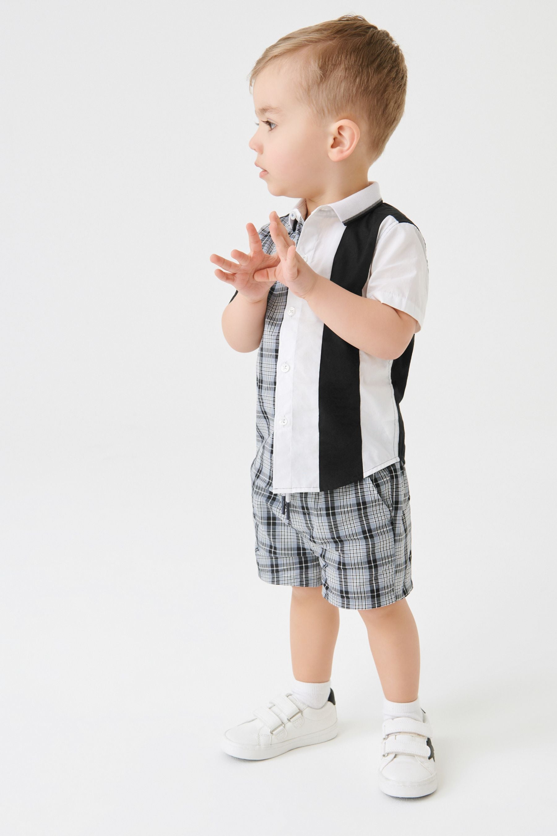 Monochrome Check Shirt & Short Set SS Splice Check Shirt (3mths-12yrs)