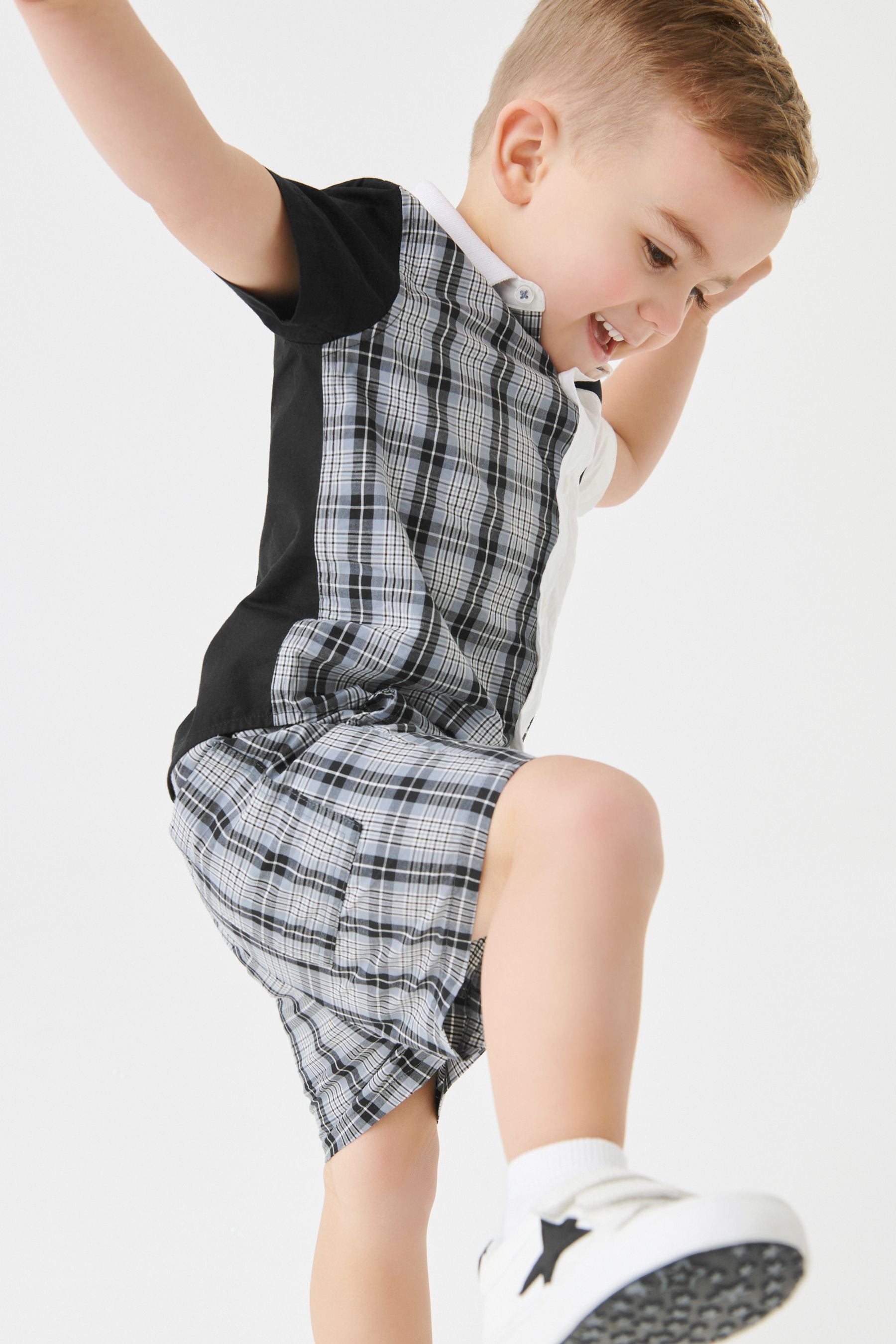 Monochrome Check Shirt & Short Set SS Splice Check Shirt (3mths-12yrs)