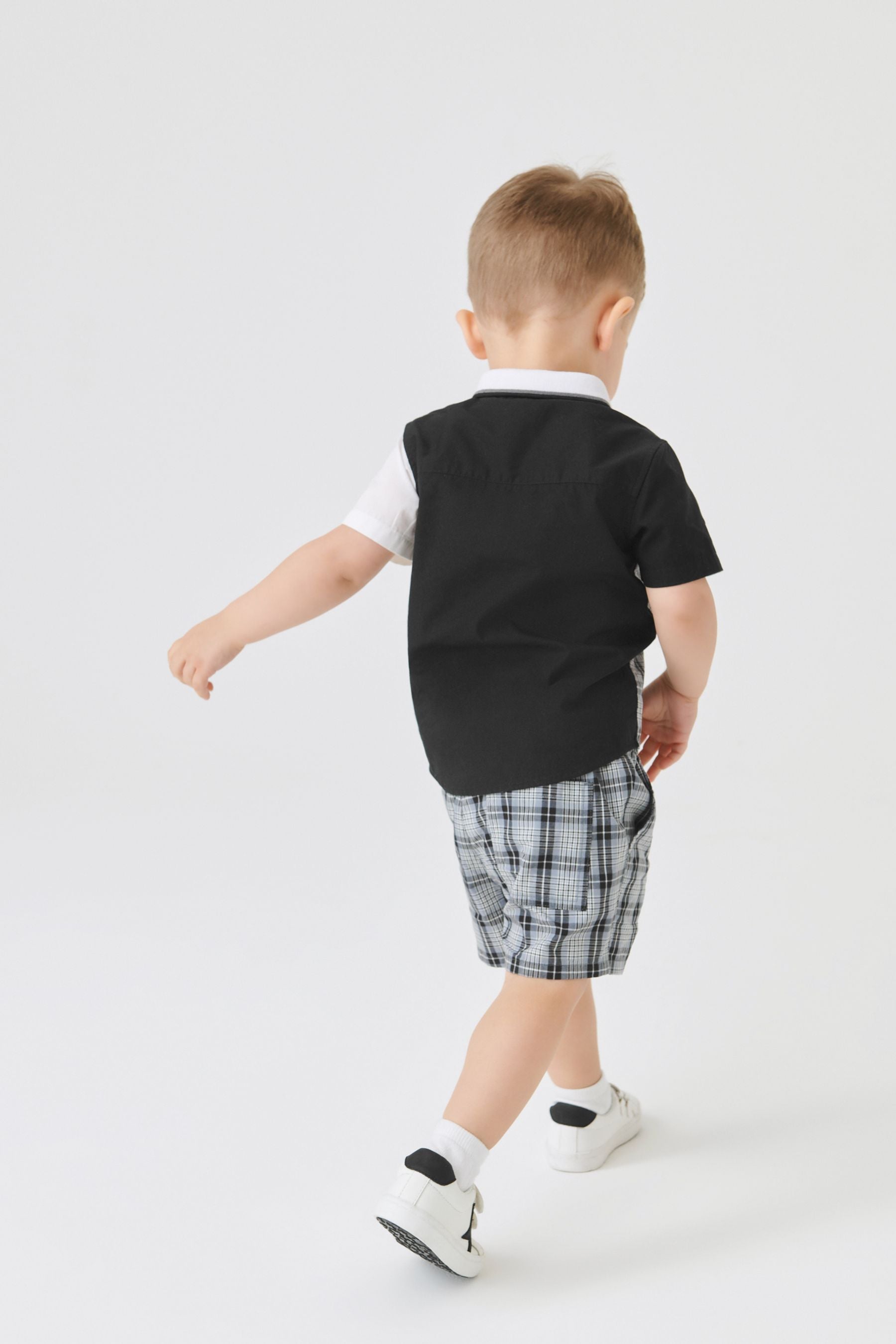 Monochrome Check Shirt & Short Set SS Splice Check Shirt (3mths-12yrs)