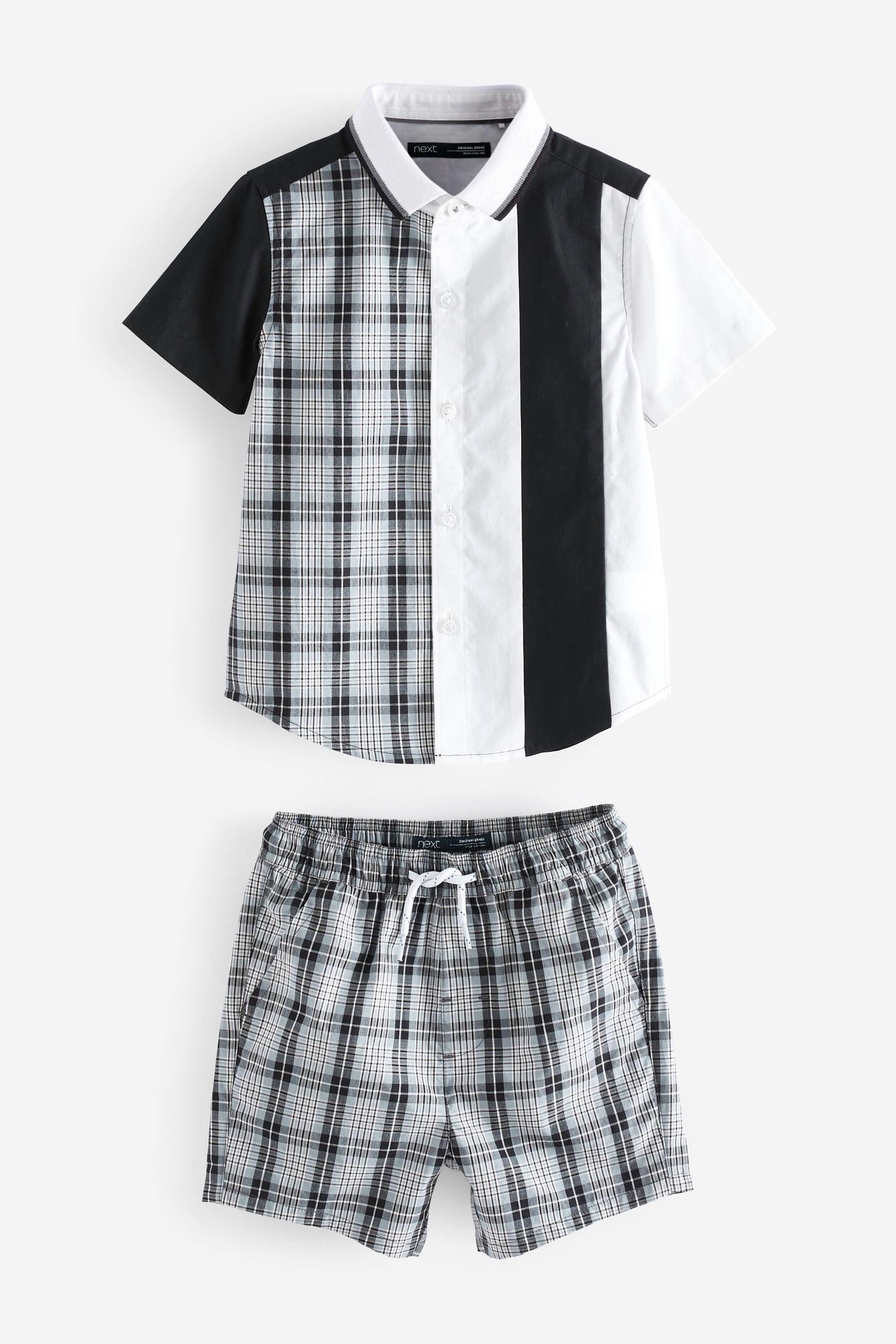 Monochrome Check Shirt & Short Set SS Splice Check Shirt (3mths-12yrs)