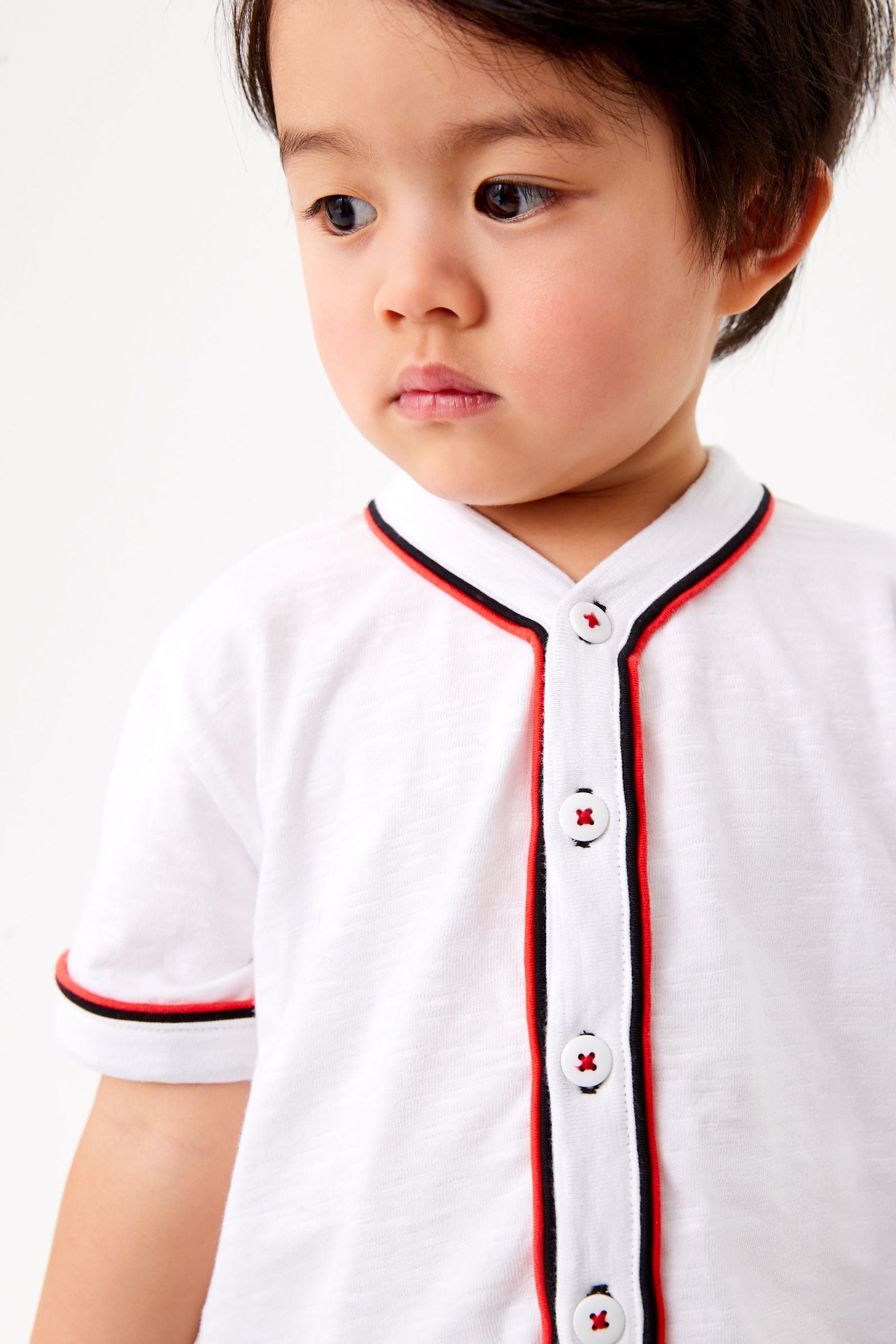 White Baseball Short Sleeve T-Shirt and Short Set (3mths-7yrs)