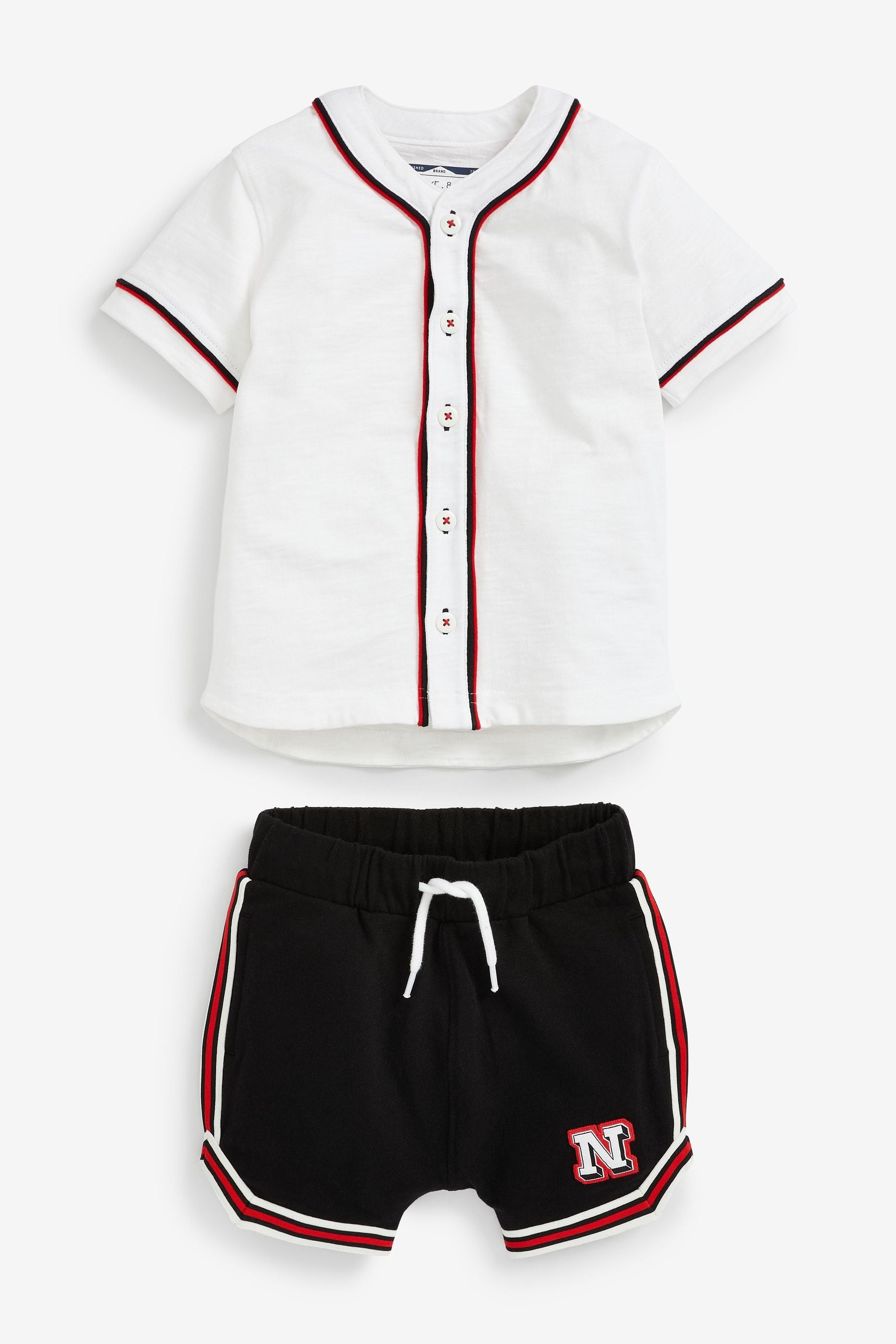 White Baseball Short Sleeve T-Shirt and Short Set (3mths-7yrs)