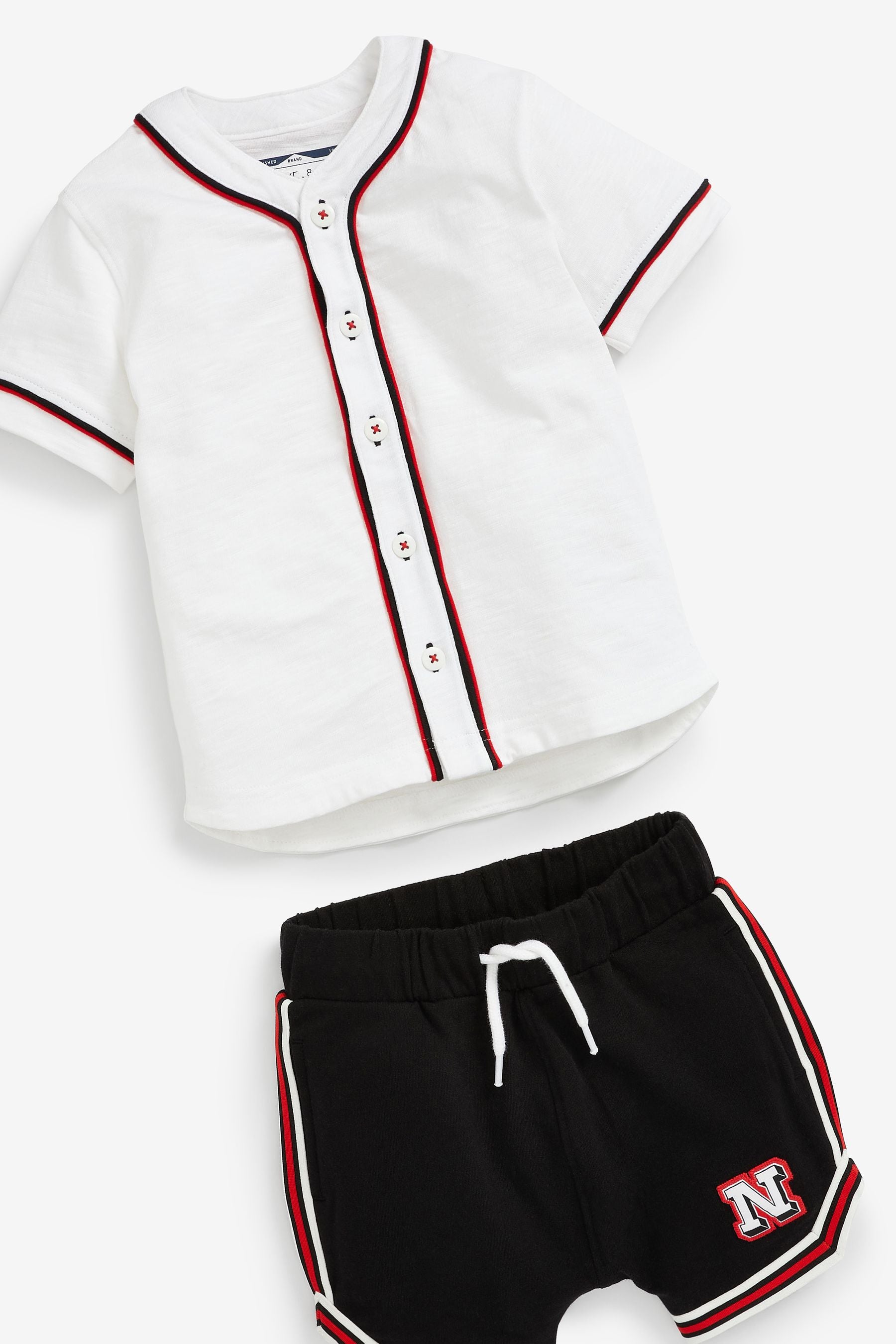 White Baseball Short Sleeve T-Shirt and Short Set (3mths-7yrs)