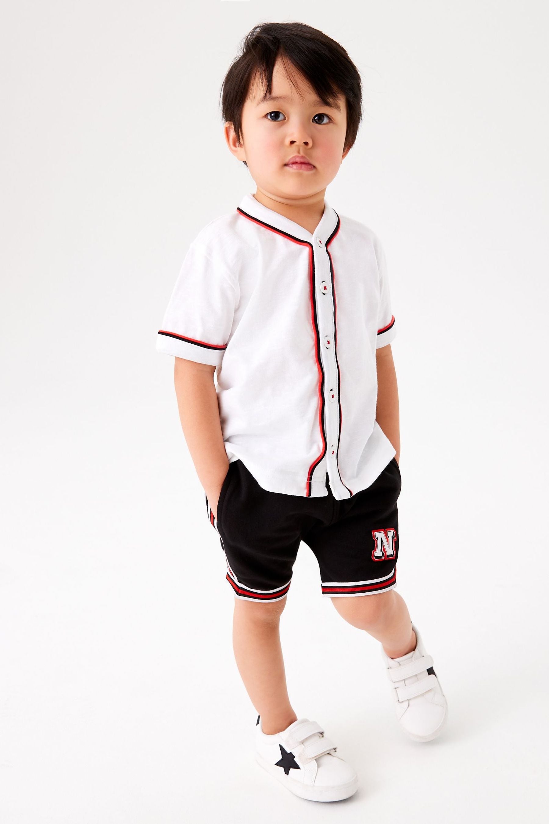 White Baseball Short Sleeve T-Shirt and Short Set (3mths-7yrs)